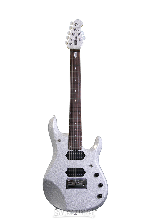 Ernie Ball Music Man JP7 - Silver Sparkle, JP Inlay | Sweetwater Ernie Ball Music Man JP7 - Silver Sparkle, JP Inlay | Sweetwater