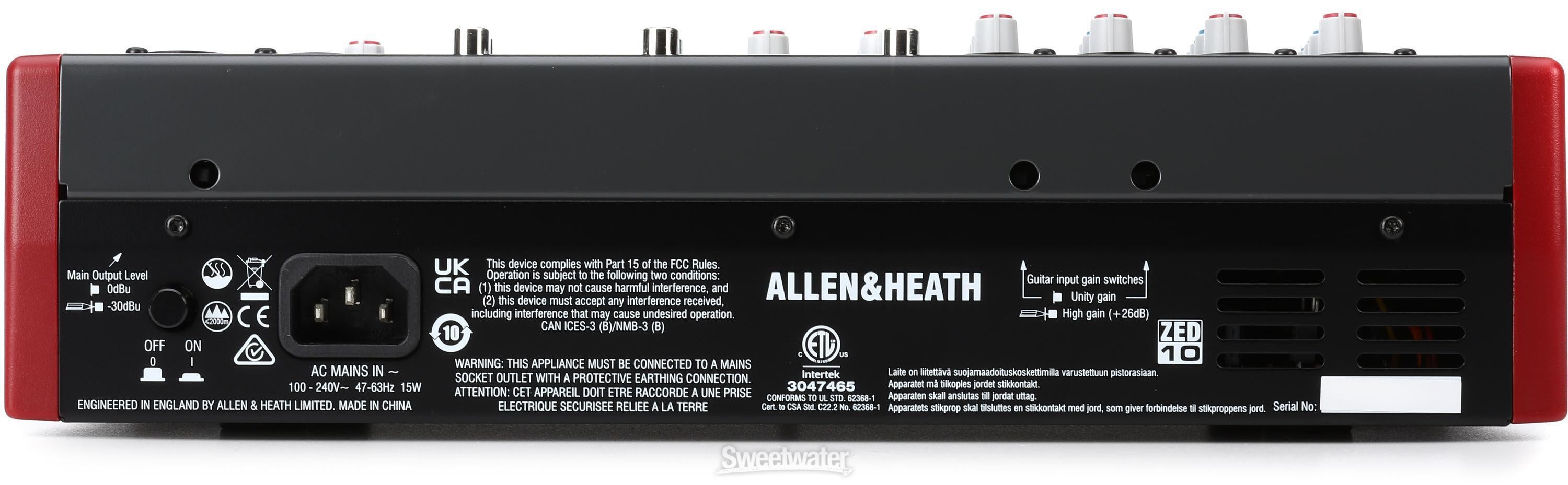 ALLEN & HEATH ZED-10 USB搭載 コンパクトミキサー Allen & Heath ZED-10 10-channel Mixer with USB Audio Interface