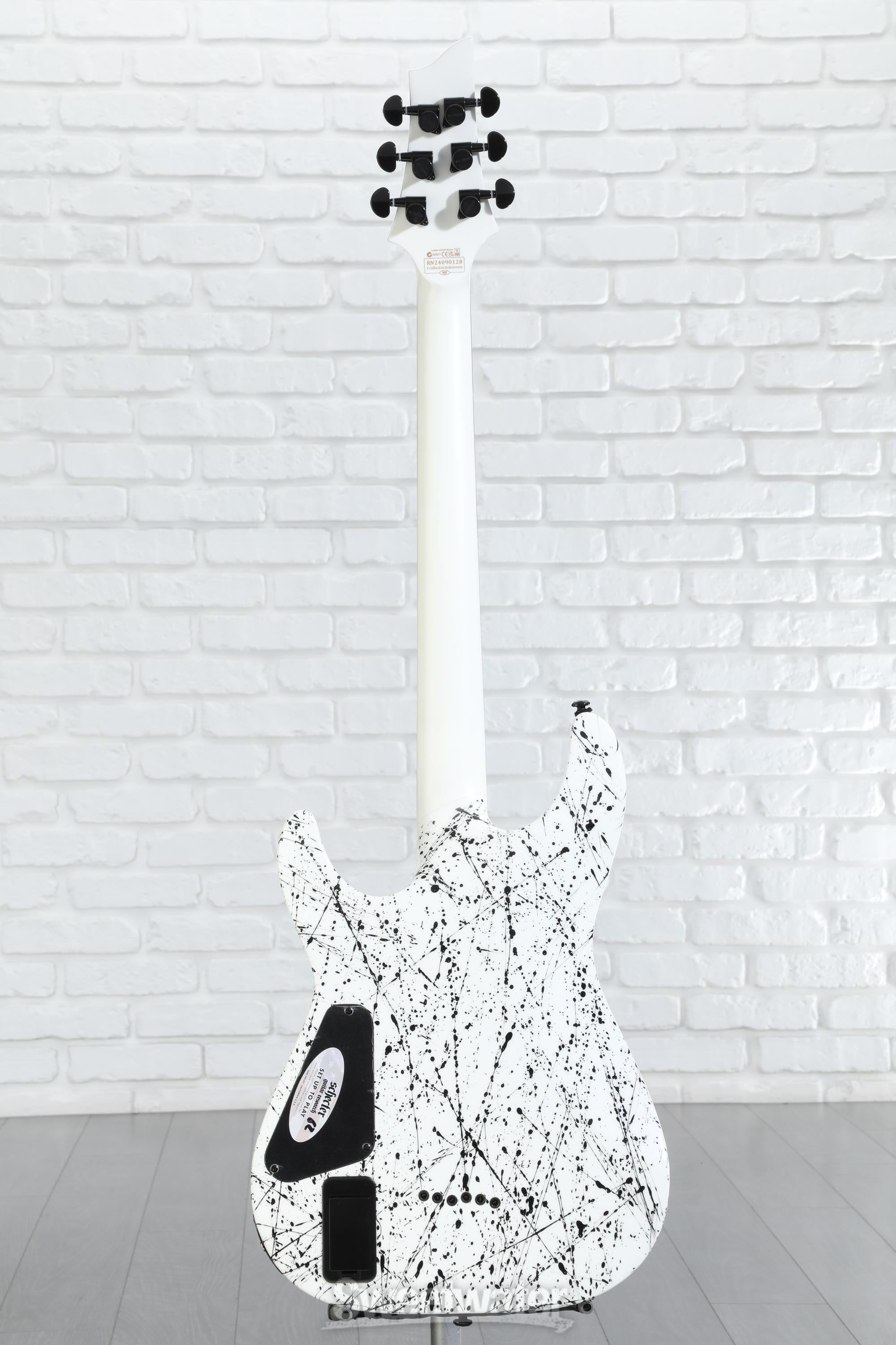 Schecter C-1 Ink Bomb Electric Guitar - White with Black Splatters