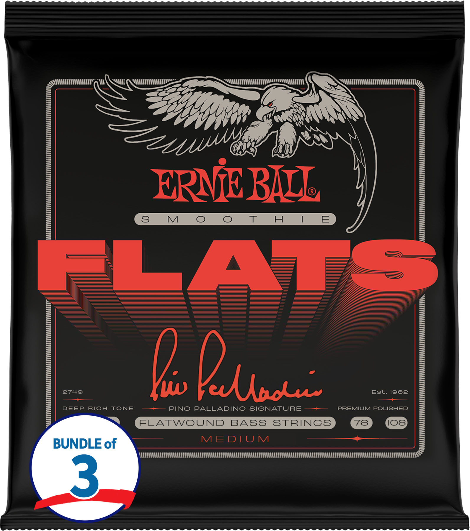 Photo of Ernie Ball Pino Palladino Signature Smoothie Flats Bass Guitar Strings (3 Pack) - .043-.108 Medium