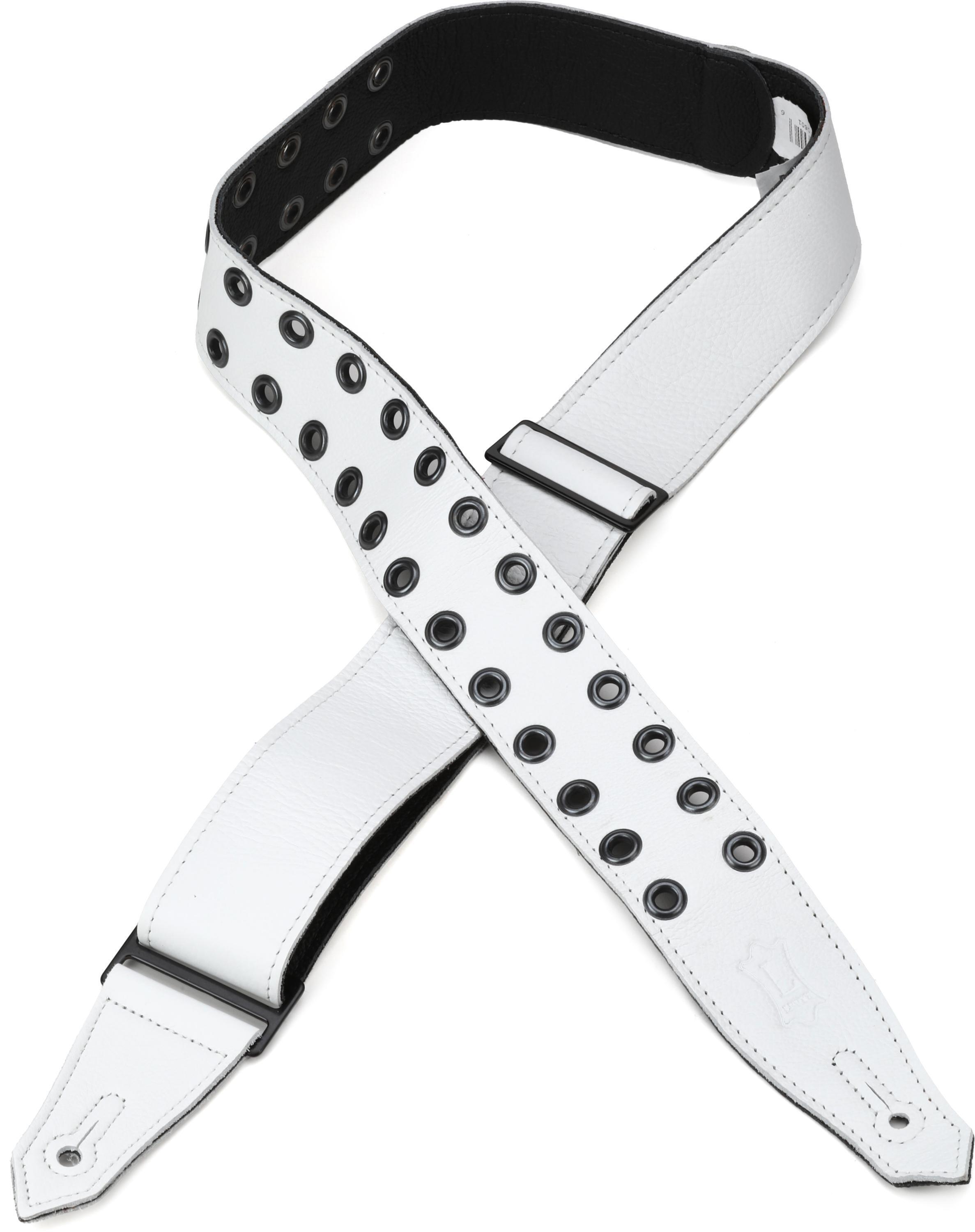 Photo of Levy's Rebel Leather Series Guitar Strap - White with Black Eyelets