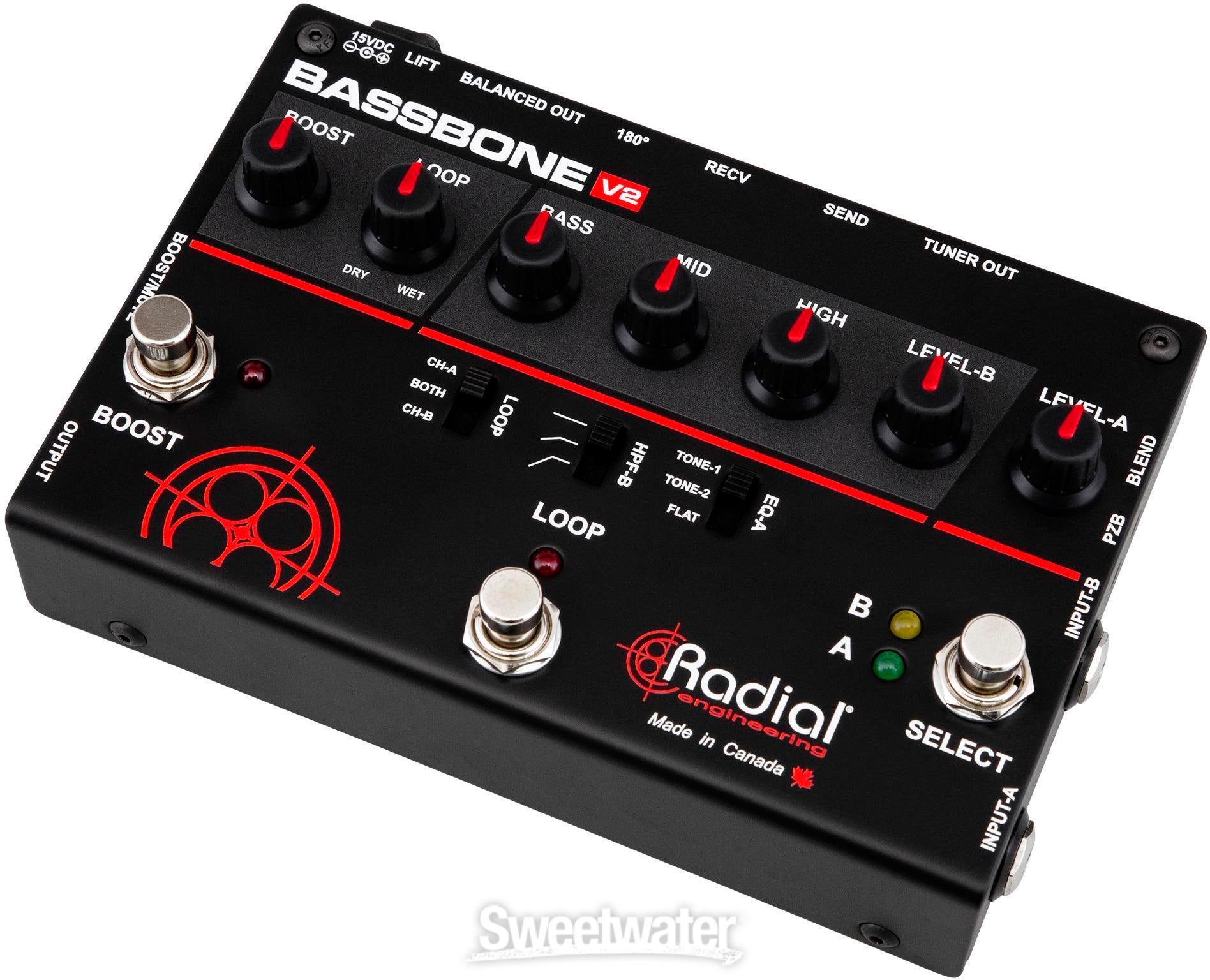Radial Bassbone V2 2-ch Bass Preamp and DI Pedal | Sweetwater
