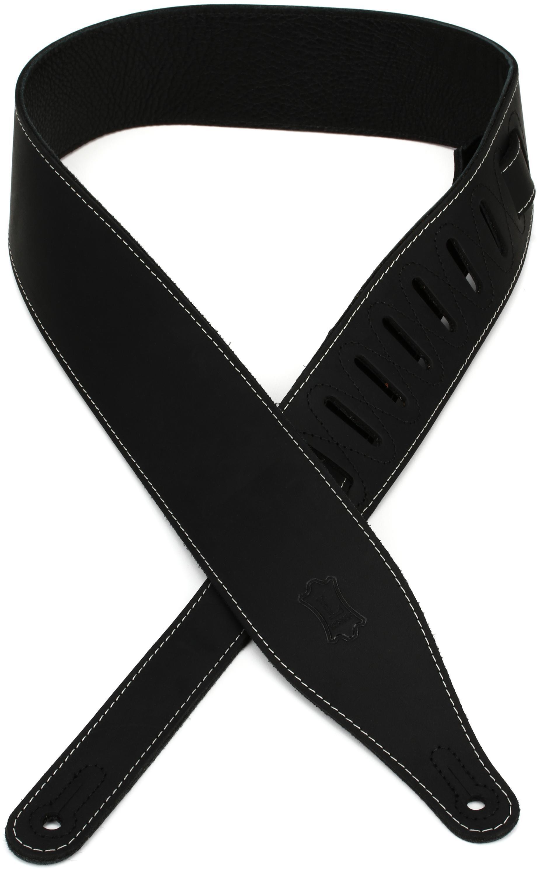 Bundled Item: Levy's M17BSS-BLK 2.5" Wide Pull-Up Butter Leather Guitar Strap - Black Sweetwater Exclusive