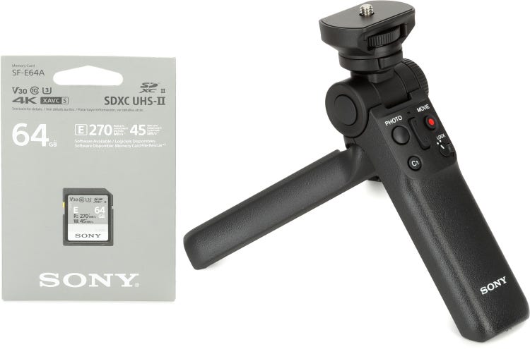 Sony Alpha ZV-E10 Mirrorless Digital Camera with Wireless Shooting Grip Tripod and SD Card - Body Only