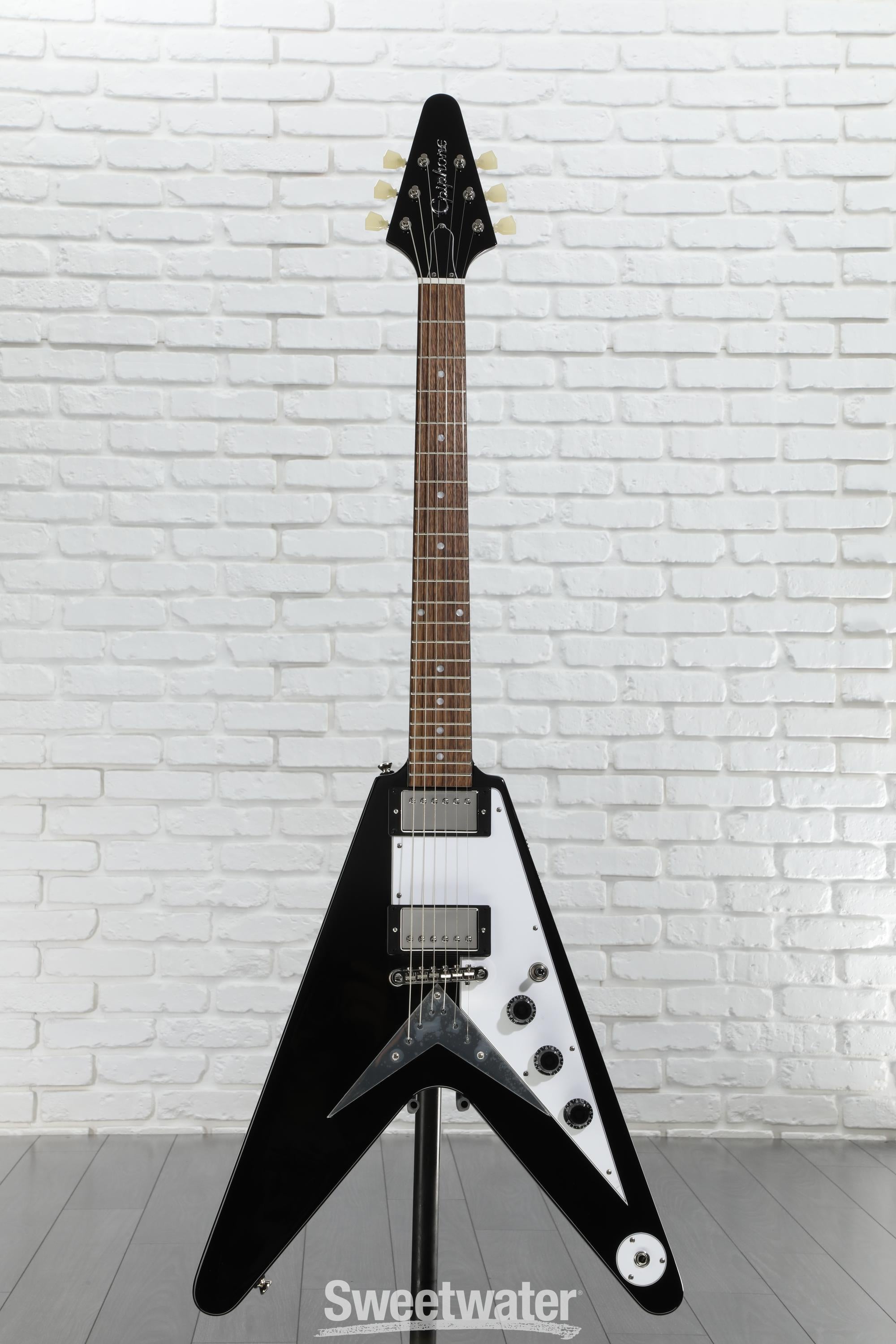 EPIPHONE ( エピフォン ) Flying V Ebony Epiphone Flying V Electric Guitar - Ebony | Sweetwater