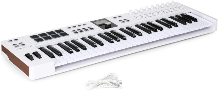 Arturia KeyLab Essential 49 mk3 MIDI Controller White Bundle w/Pig Hog MIDI  Cable, USB Cable & Liquid Audio Polishing Cloth
