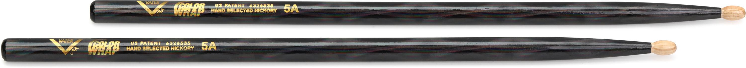Photo of Vater Color Wrap Hickory Drumsticks - 5A - Wood Tip - Black Optic