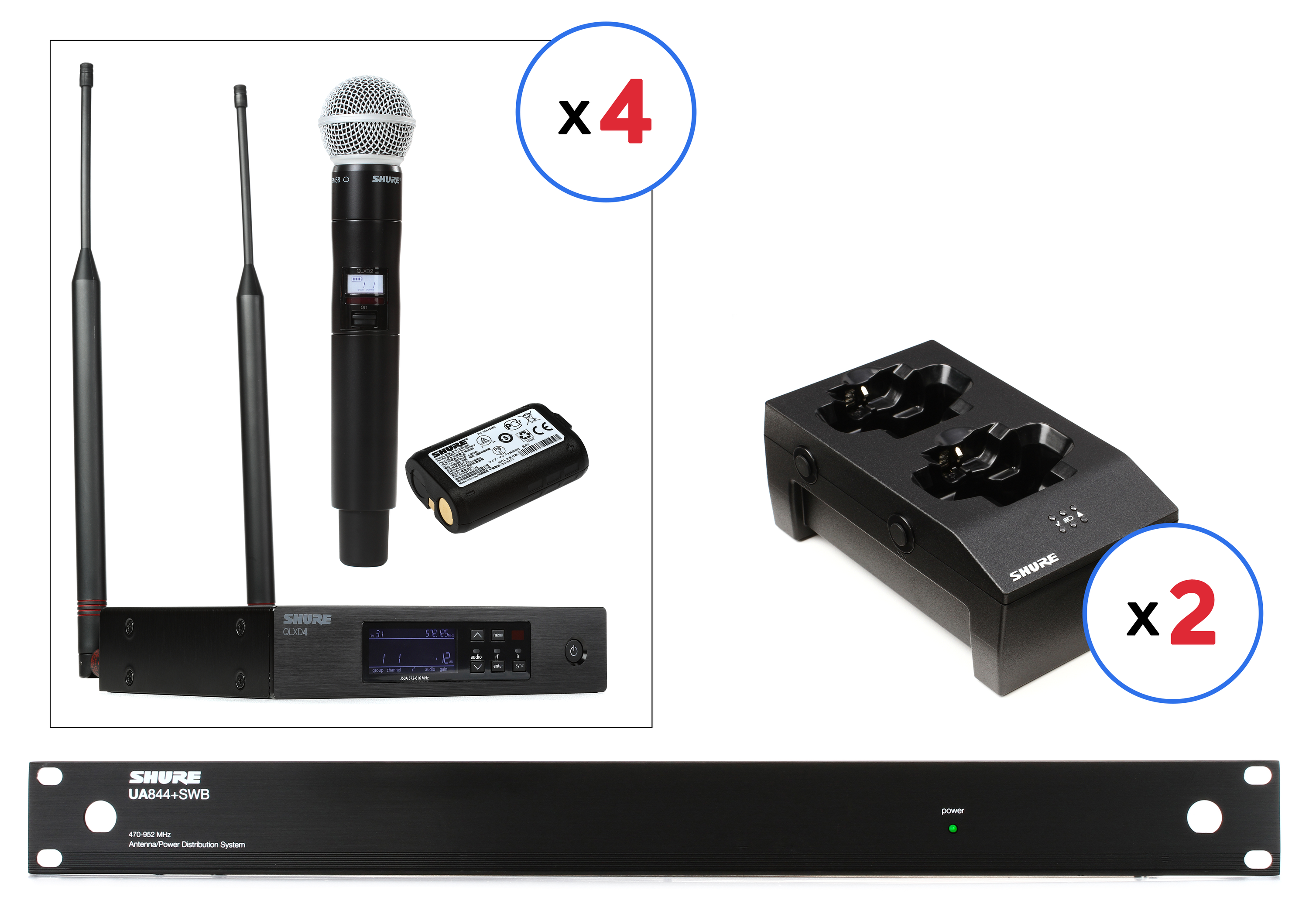 Photo of Shure QLXD4 4-Channel Handheld Wireless Bundle - J50A Band
