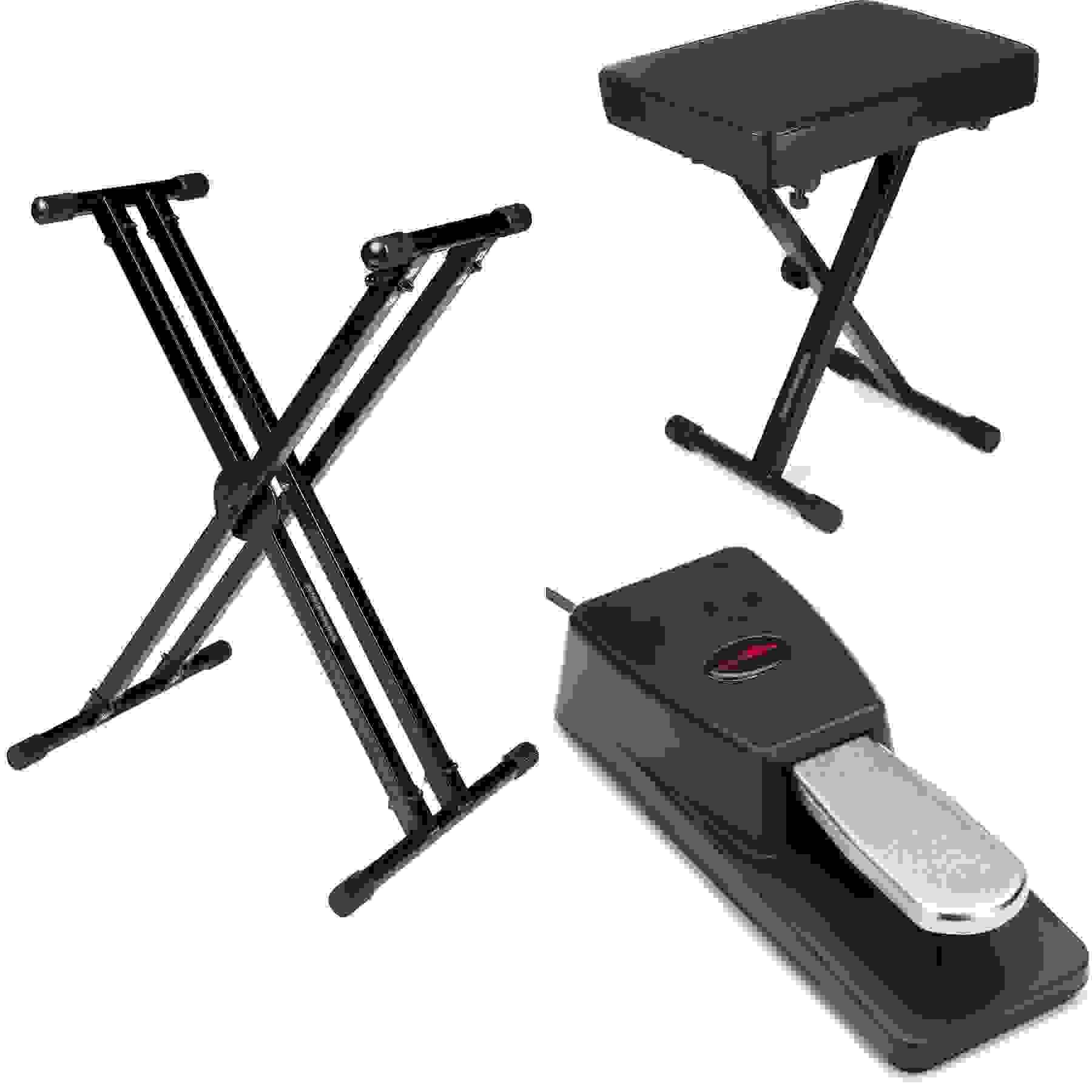 Rok-It Double-X Keyboard Stand with Bench and Sustain Pedal