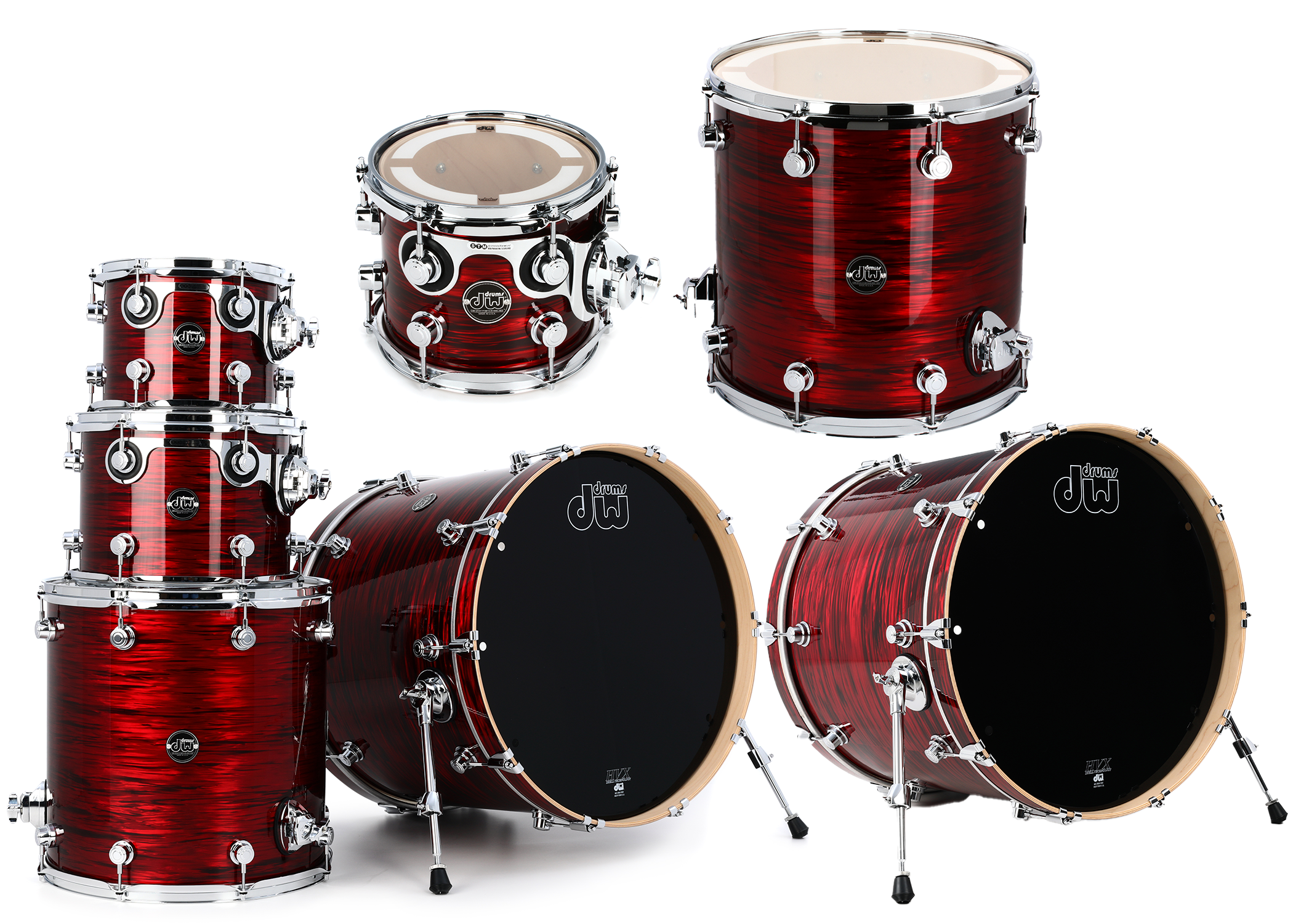 Photo of DW Performance Series 7-piece Shell Pack with Dual 22-inch Bass Drums - Antique Ruby Oyster