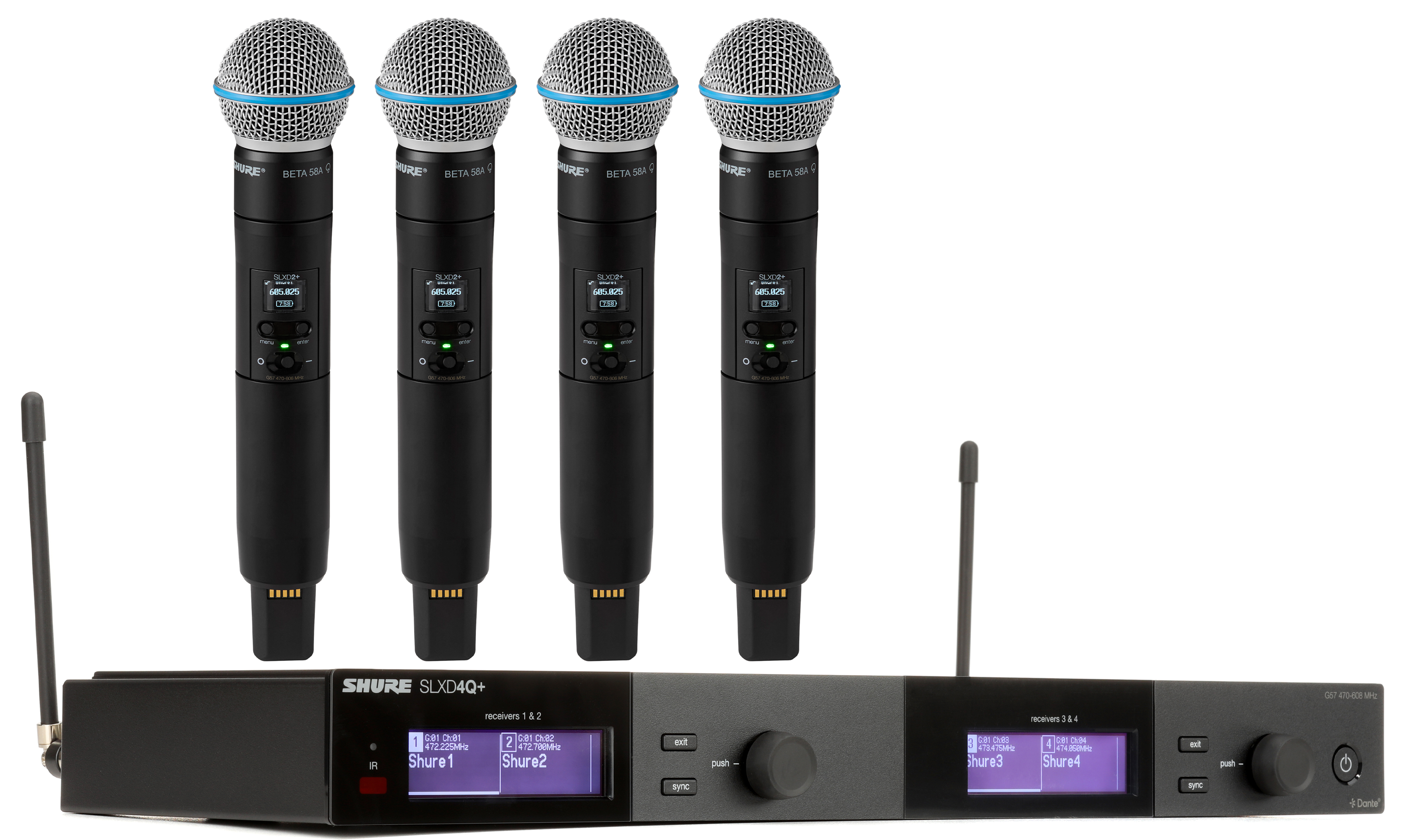 Photo of Shure SLXD4Q+ Quad Wireless Beta58A Handheld System - G57 Band
