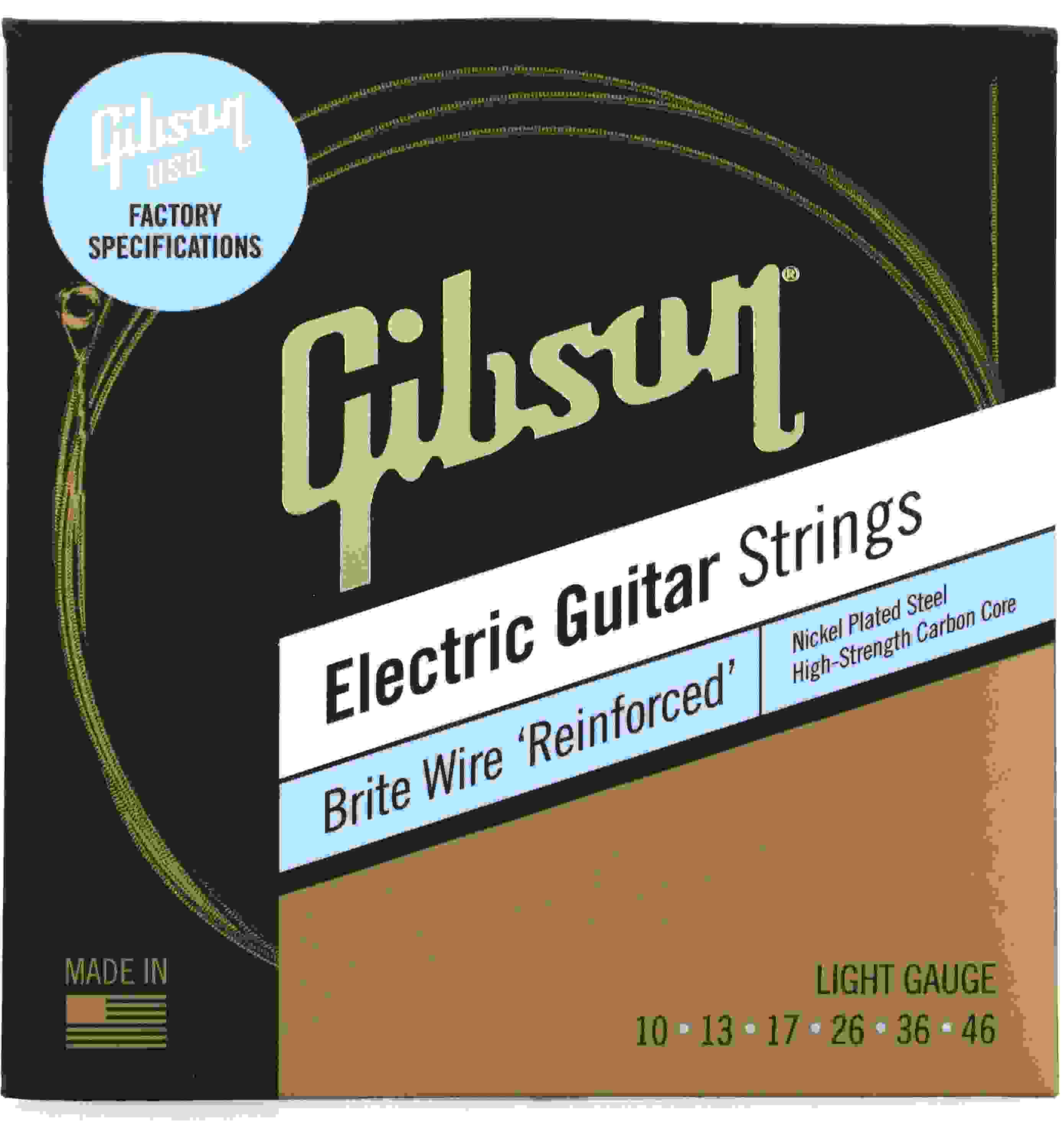 Gibson Accessories SEG-BWR10 Brite Wire 'Reinforced' Electric Guitar Strings - .010-.046 Light