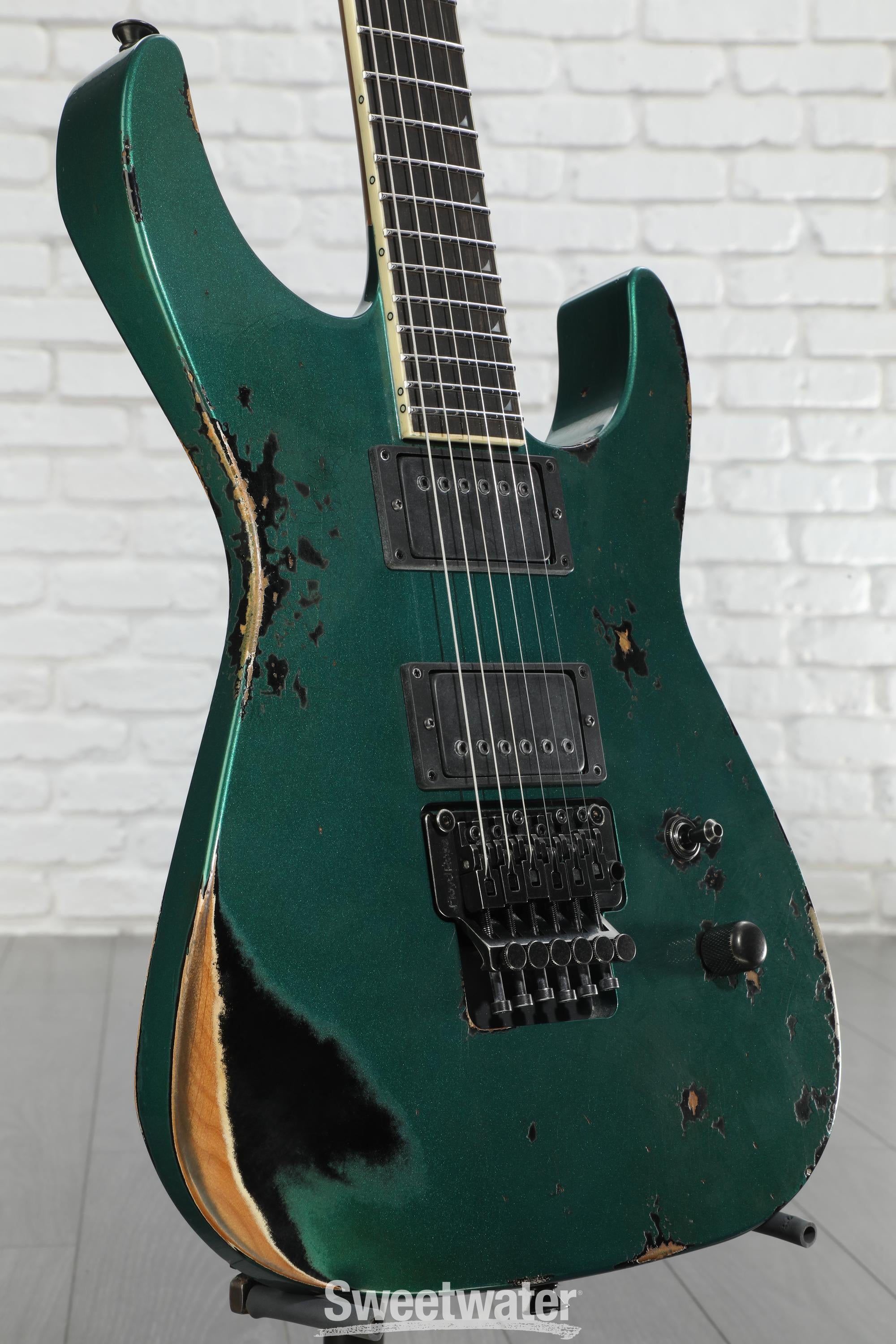 Photo of Jackson Custom Shop Tangent Series Soloist Electric Guitar - British Racing Green over Black, Sweetwater Exclusive