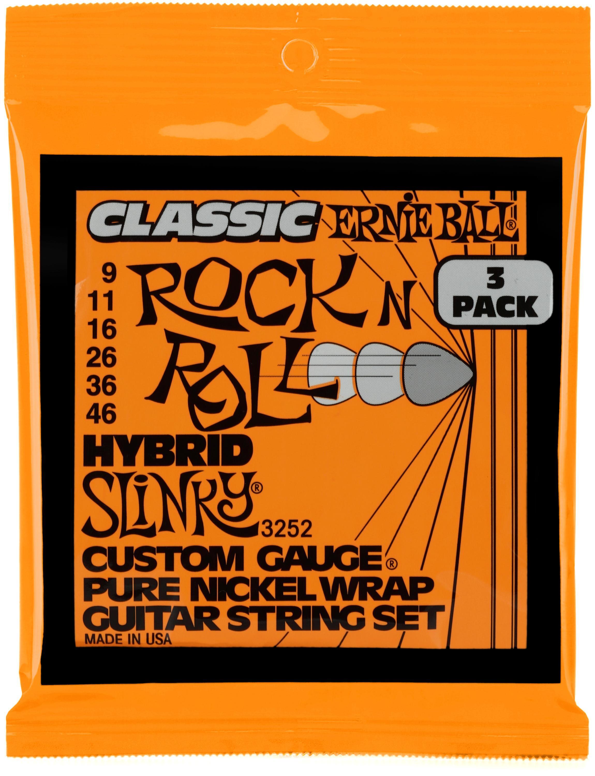 Photo of Ernie Ball 3252 Hybrid Slinky Classic Rock N Roll Electric Guitar Strings - .009-.046 Factory (3-pack)