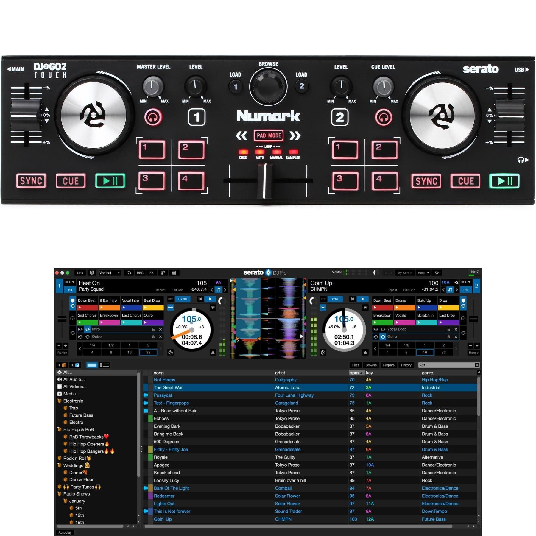 Numark DJ2GO2 Touch 2-Channel Controller and Serato DJ Pro 