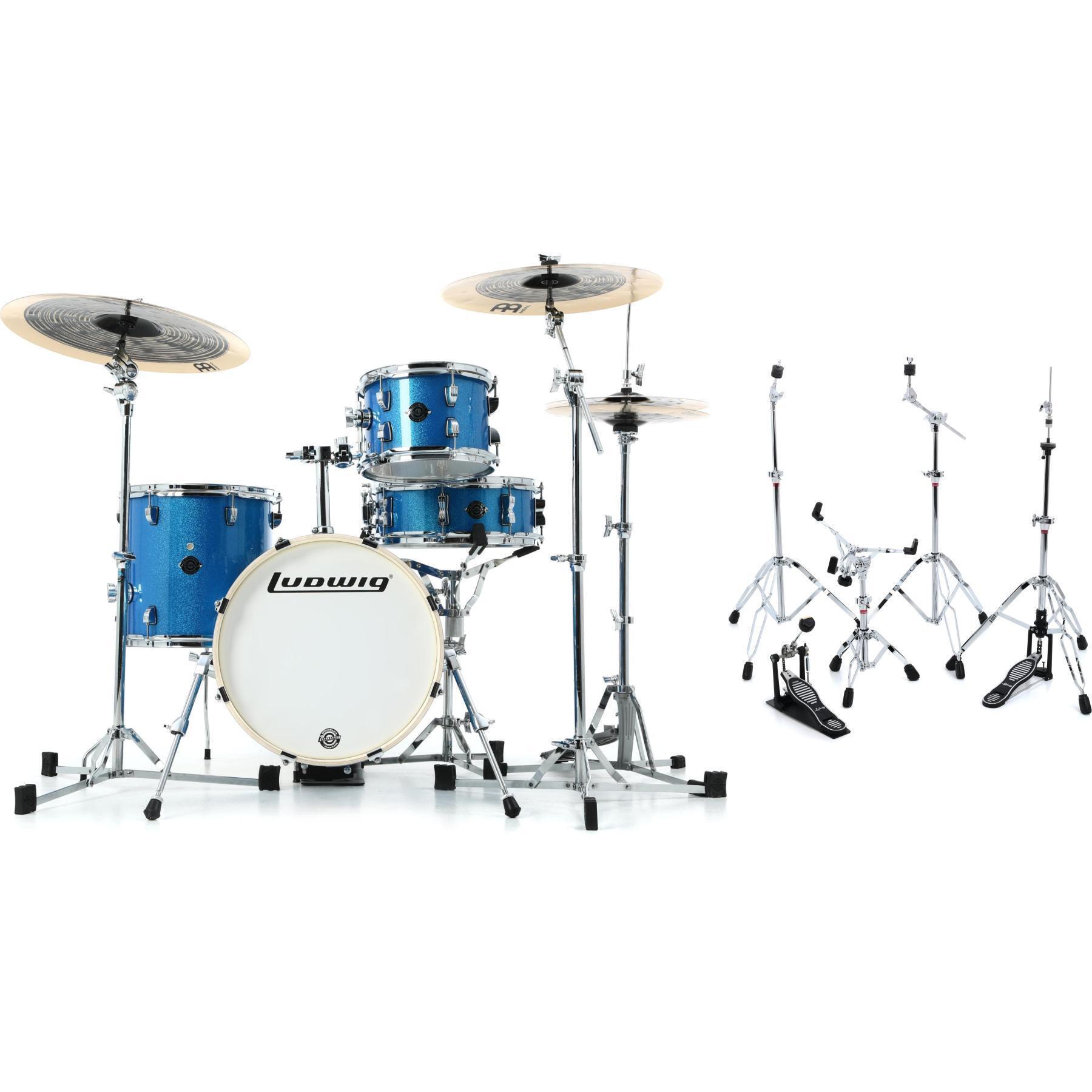 Ludwig Breakbeats 2022 By Questlove 4-piece Shell Pack with Snare Drum -  Blue Sparkle and 5-piece 400 Series Hardware Pack