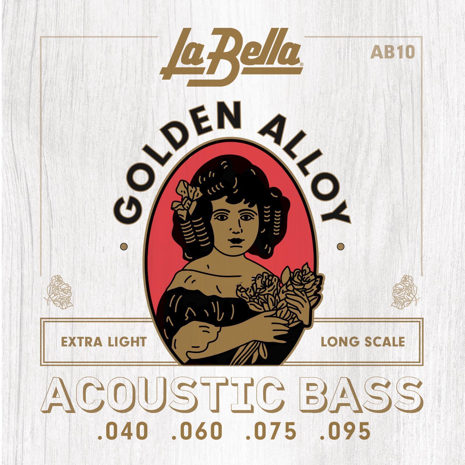 Photo of La Bella AB10 Golden Alloy Acoustic Bass Guitar Strings - .040-.095 Extra Light