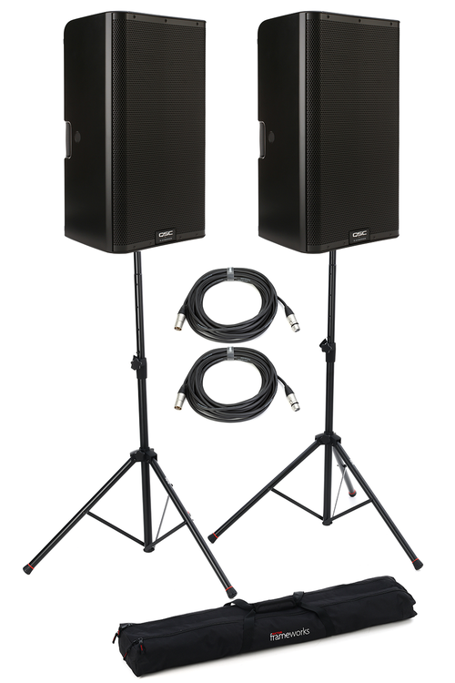 QSC K12.2 Powered Speaker Pair with Stands and Cables