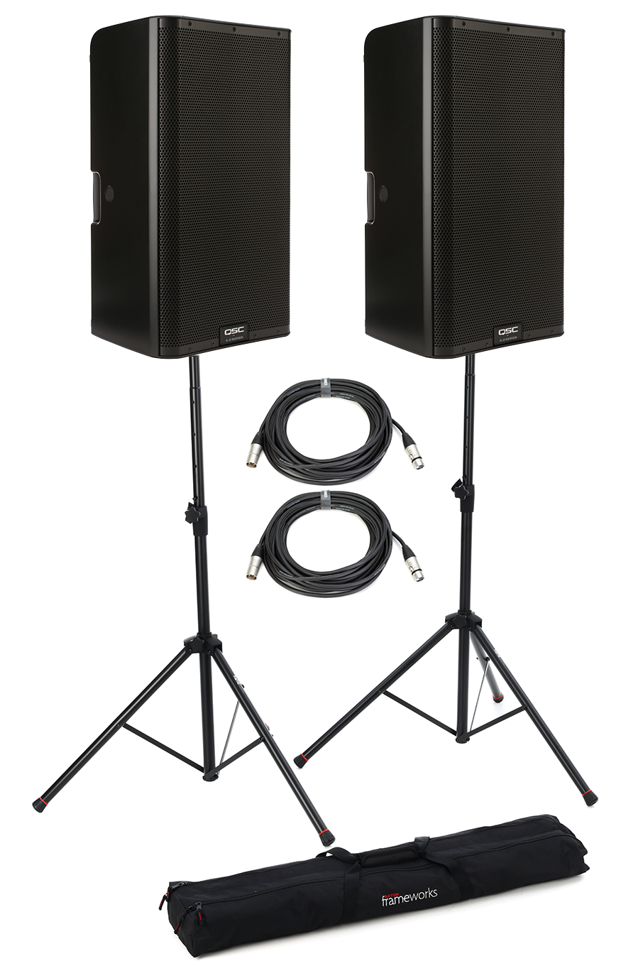 QSC Powered Speaker Pair with Stands and Cables Sweetwater
