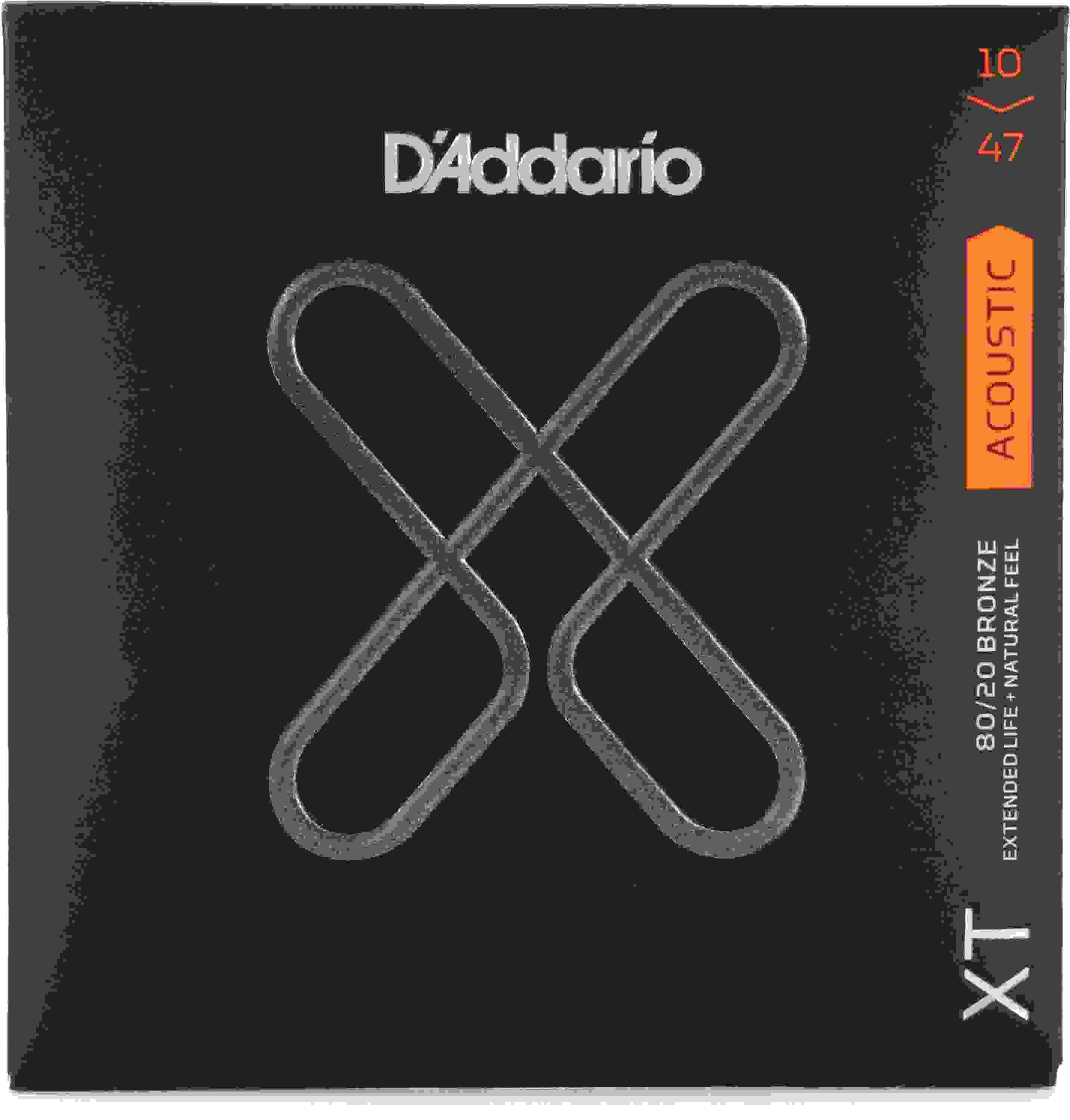 D'Addario XTABR1047 XT 80/20 Bronze Coated Acoustic Guitar Strings - .10-.047 Extra Light