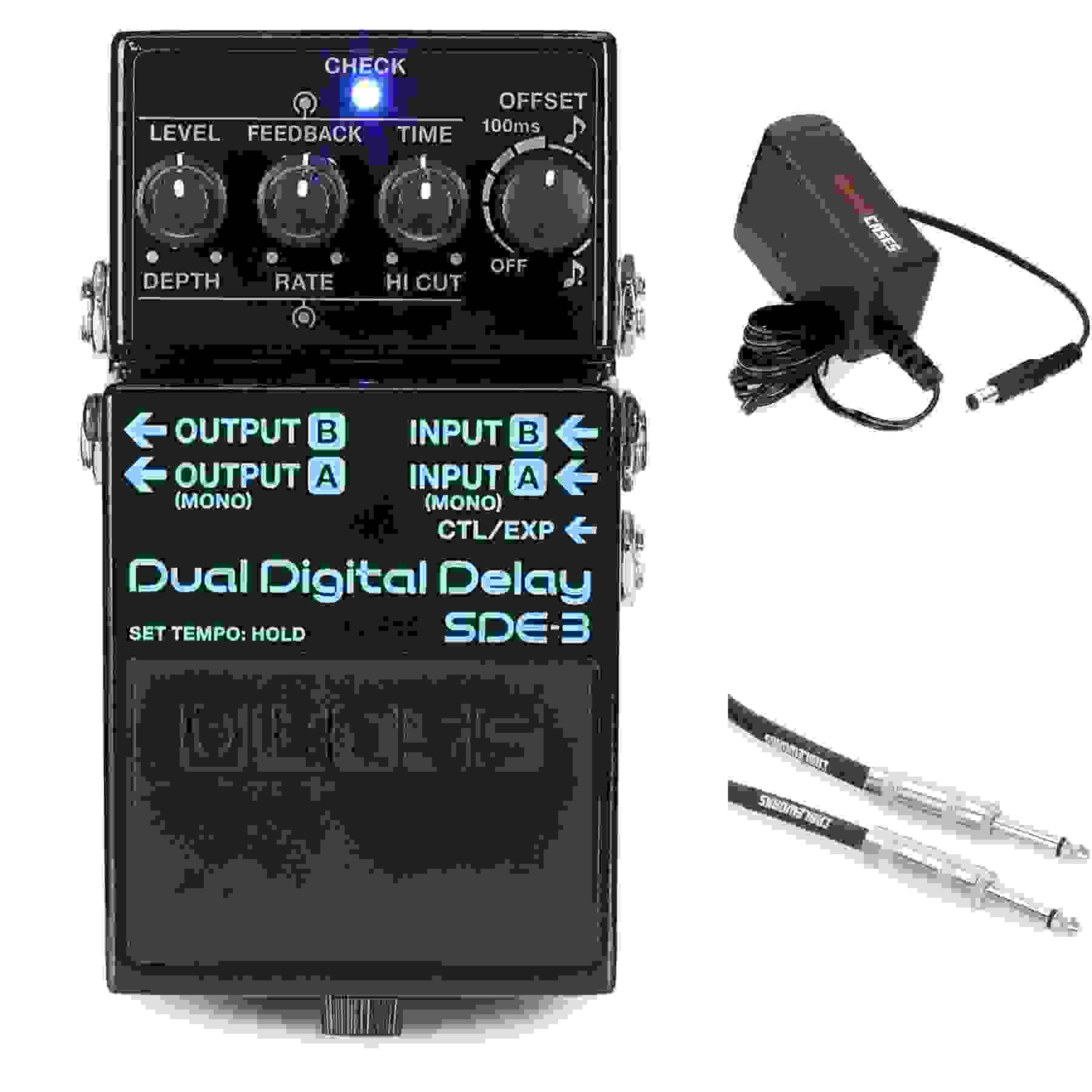 Boss SDE-3 Dual Digital Delay Pedal with Power Supply and Cable