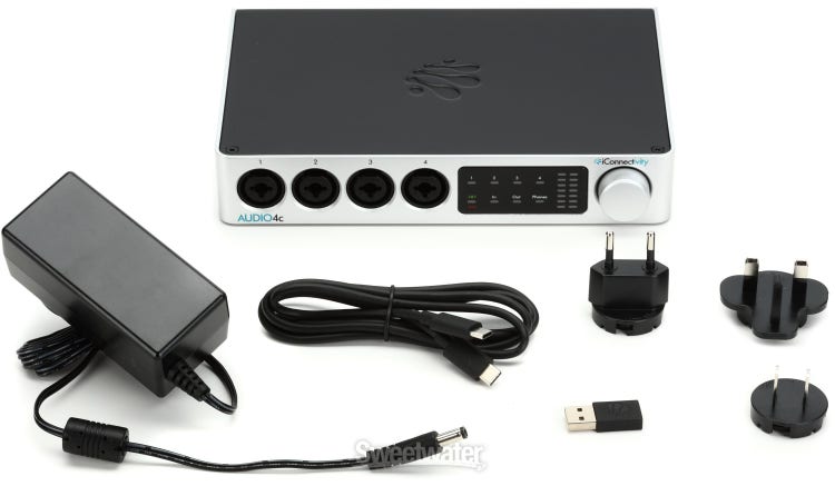 iConnectivity AUDIO4c Desktop 4x6 USB Type-C Audio/MIDI Interface Bundle  with 4x Black 10 feet MIDI Cable