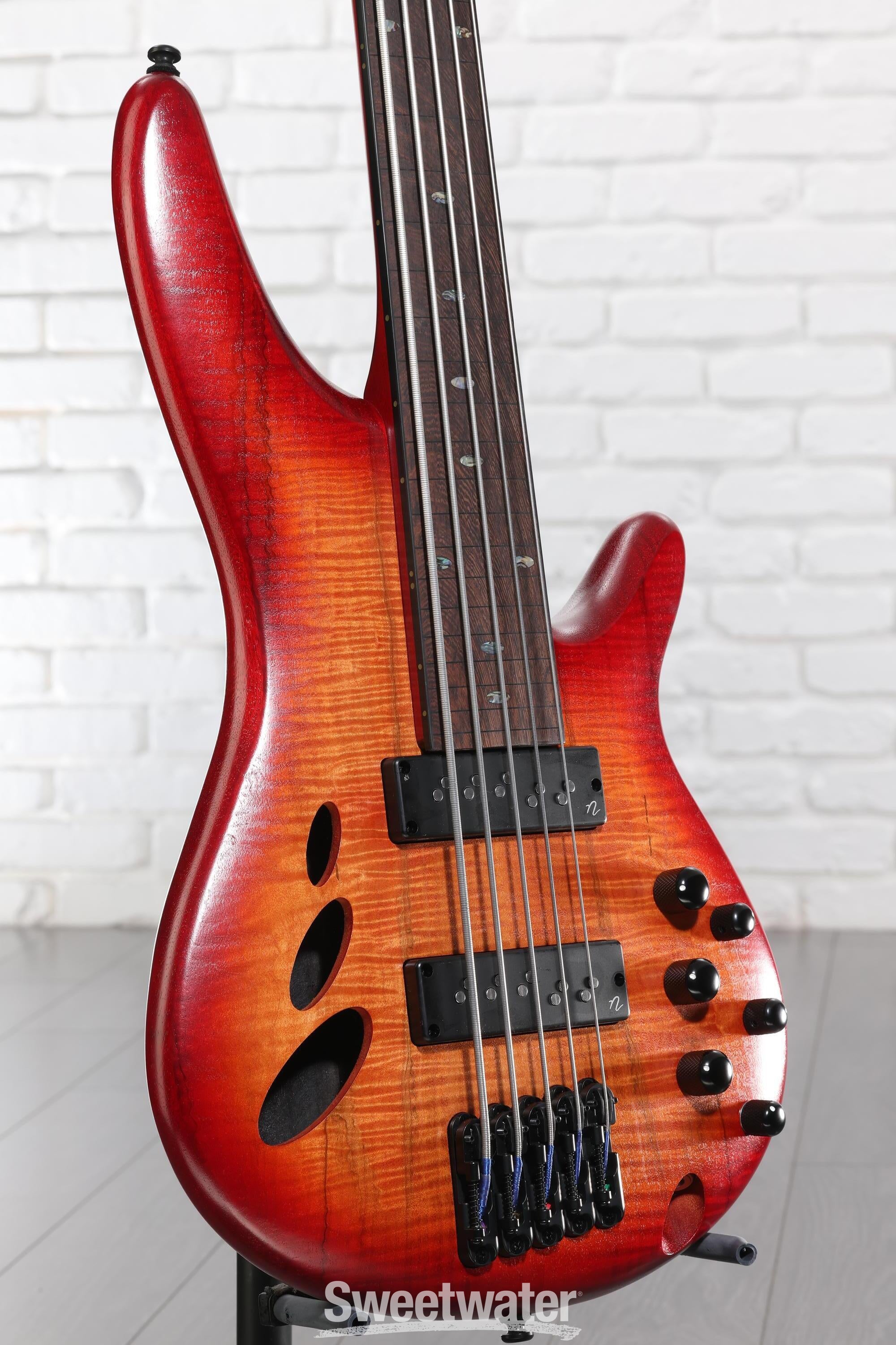 Photo of Ibanez SR Bass Workshop Fretless 5-string Electric Bass - Brown Topaz Burst Low Gloss