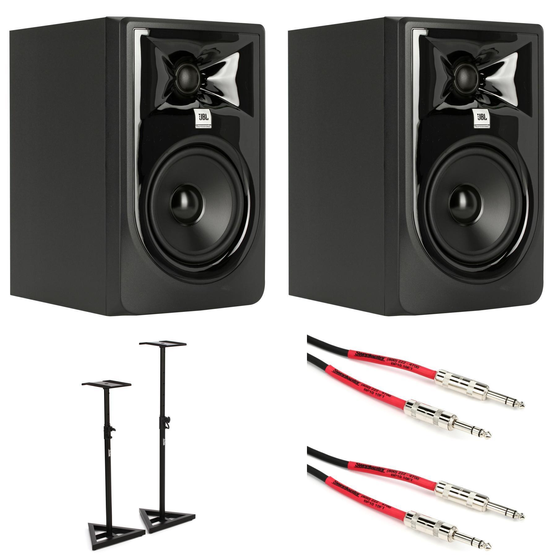 JBL 305P MkII 5-inch Powered Studio Monitor Pair with Stands and Cables