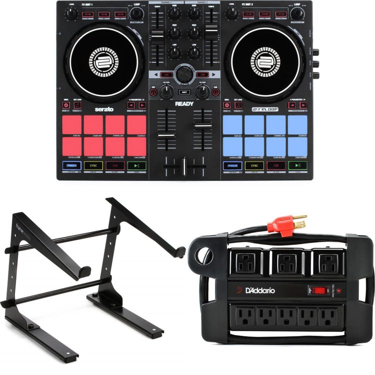 Reloop Ready 2-channel DJ Controller with Laptop Stand and Power Block
