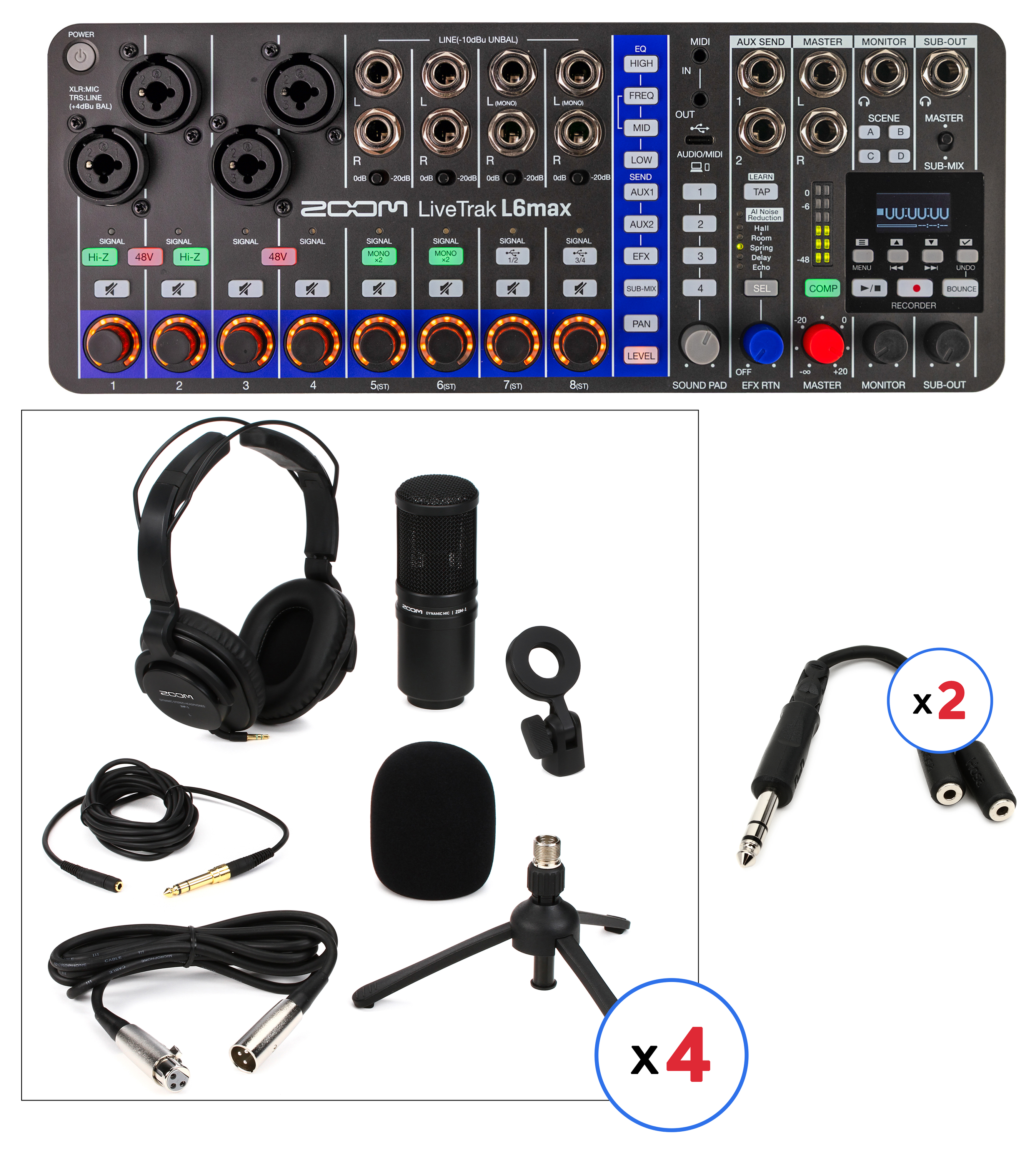 Zoom LiveTrak L6max 12-channel Digital Mixer with 4 Person ZDM-1