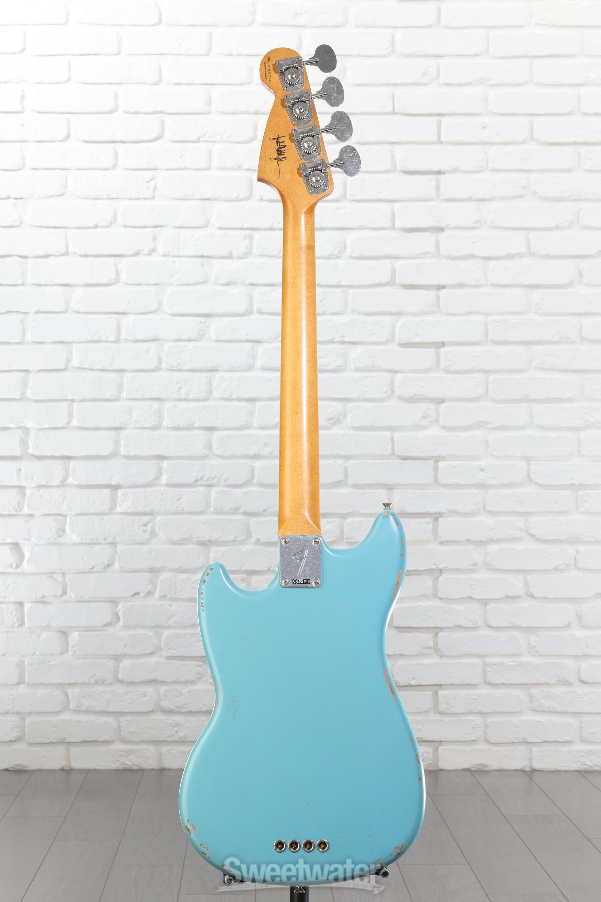 Fender JMJ Road Worn Mustang Bass Guitar - Faded Daphne Blue