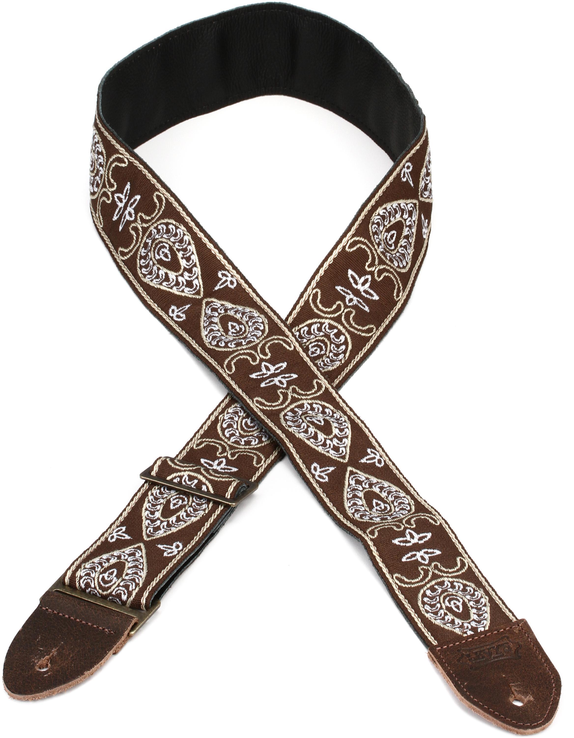Photo of Levy's M8HTV Jacquard Weave Guitar Strap - Brown and White Motif