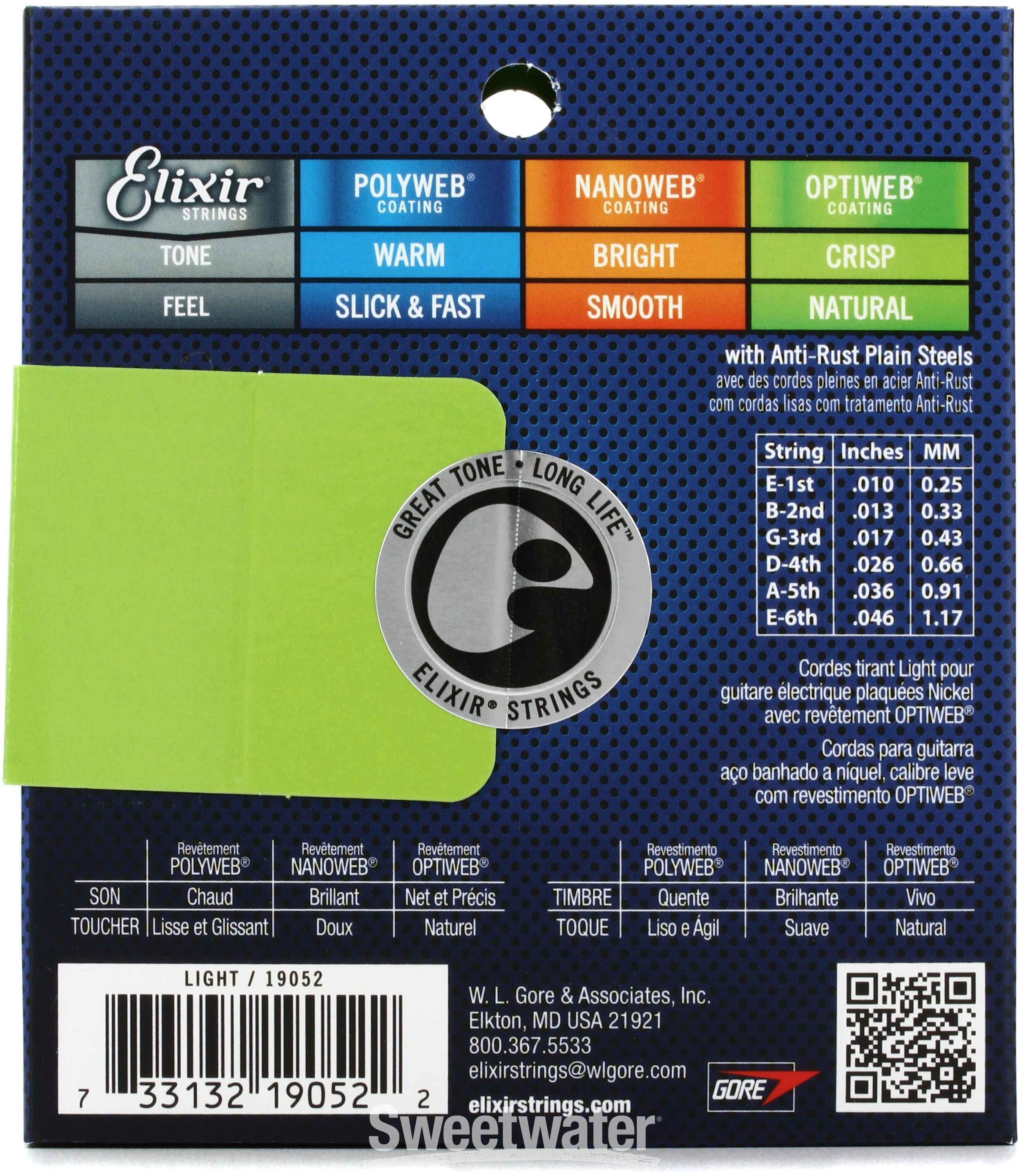 Elixir Strings 19052 Optiweb Electric Guitar Strings .010 .046