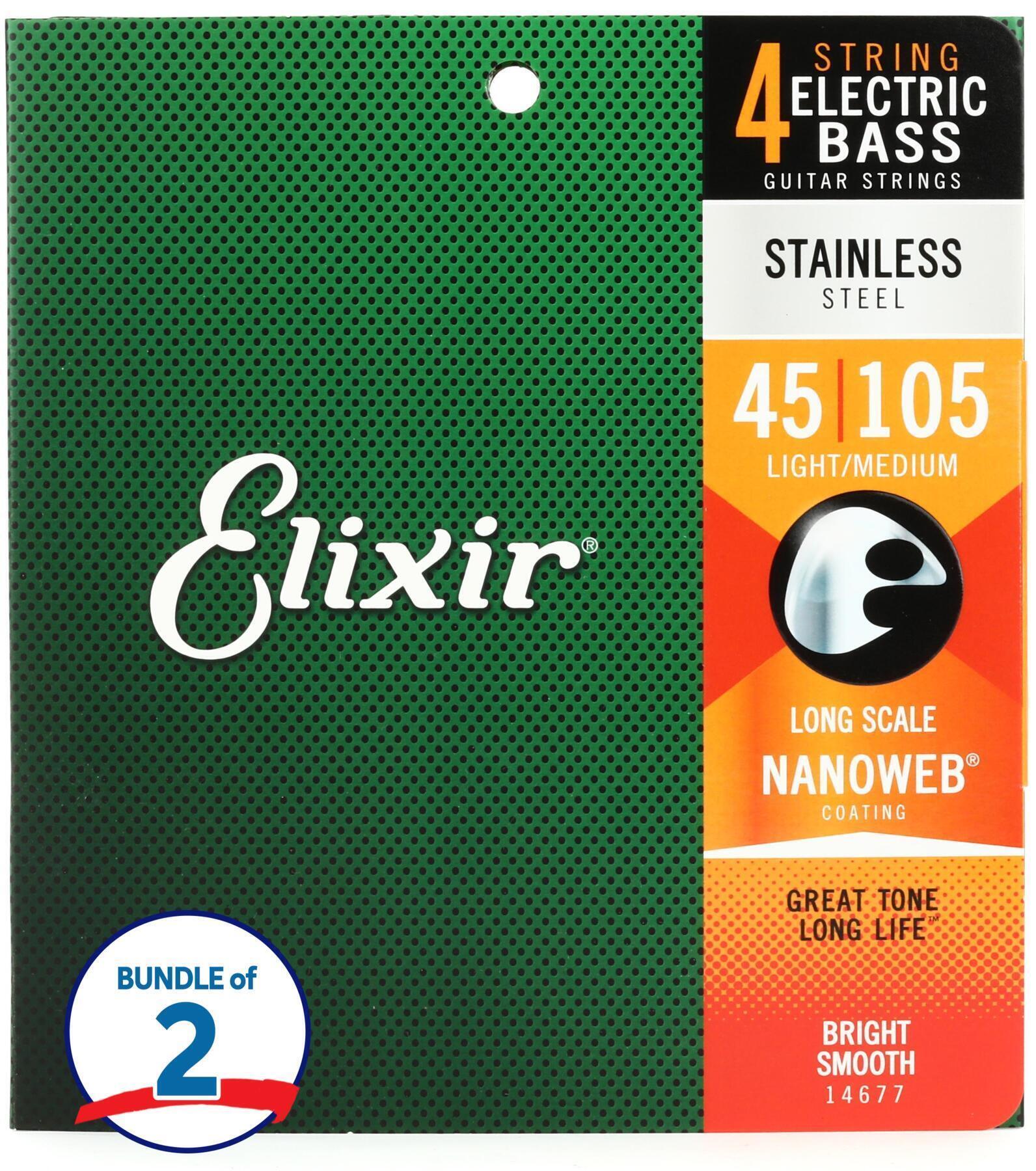 Photo of Elixir Strings 14677 Nanoweb Long-scale Electric Bass Strings - .045-.105 Light/Medium (2-pack)