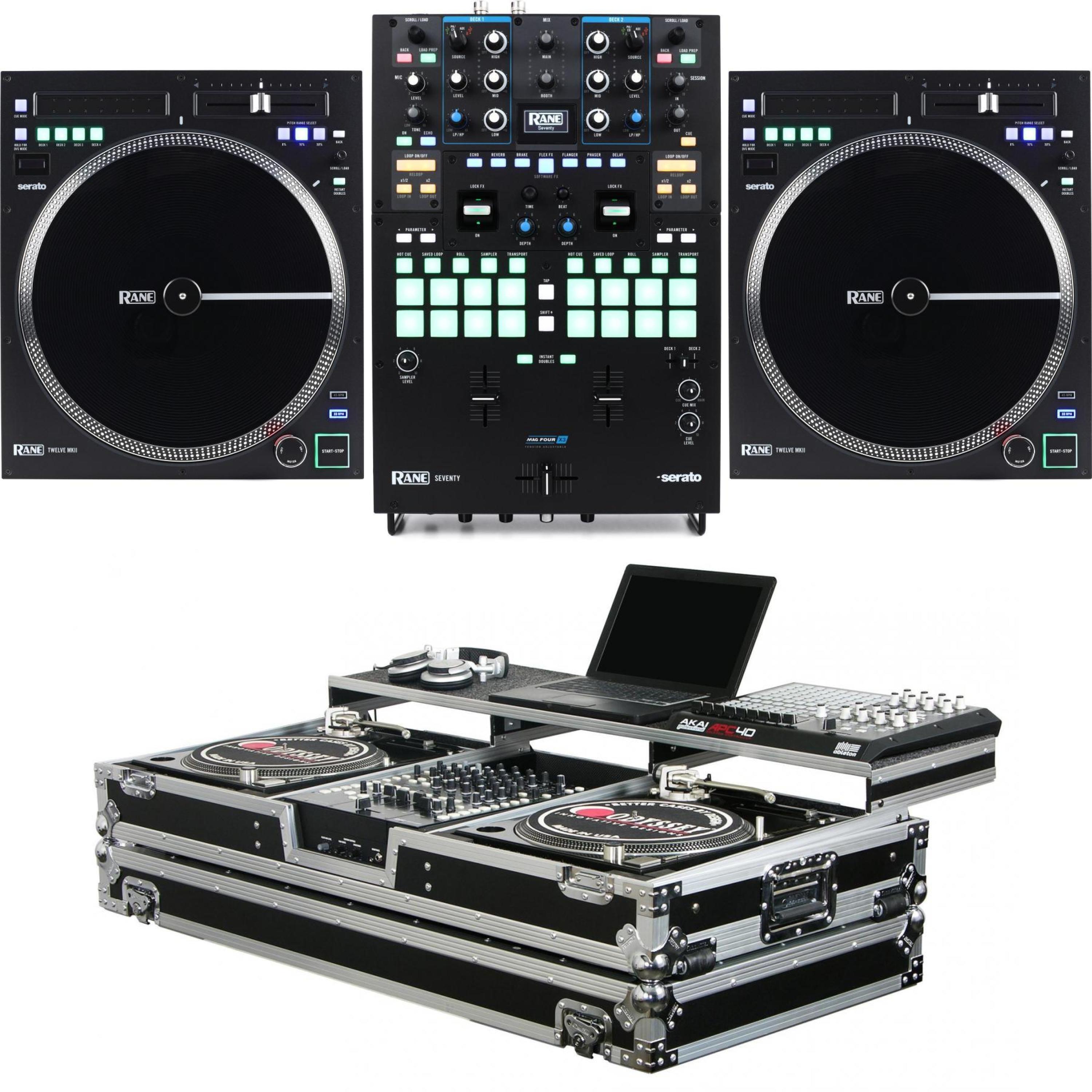 Rane Seventy 2-channel DJ Mixer and Dual Twelve MKII Turntable Controller  Bundle with Coffin Case