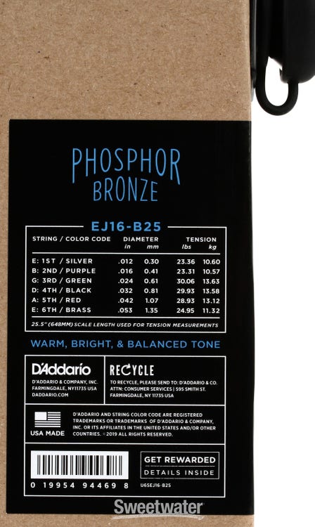 D'Addario EJ16 Phosphor Bronze Acoustic Guitar Strings - .012-.053 Light