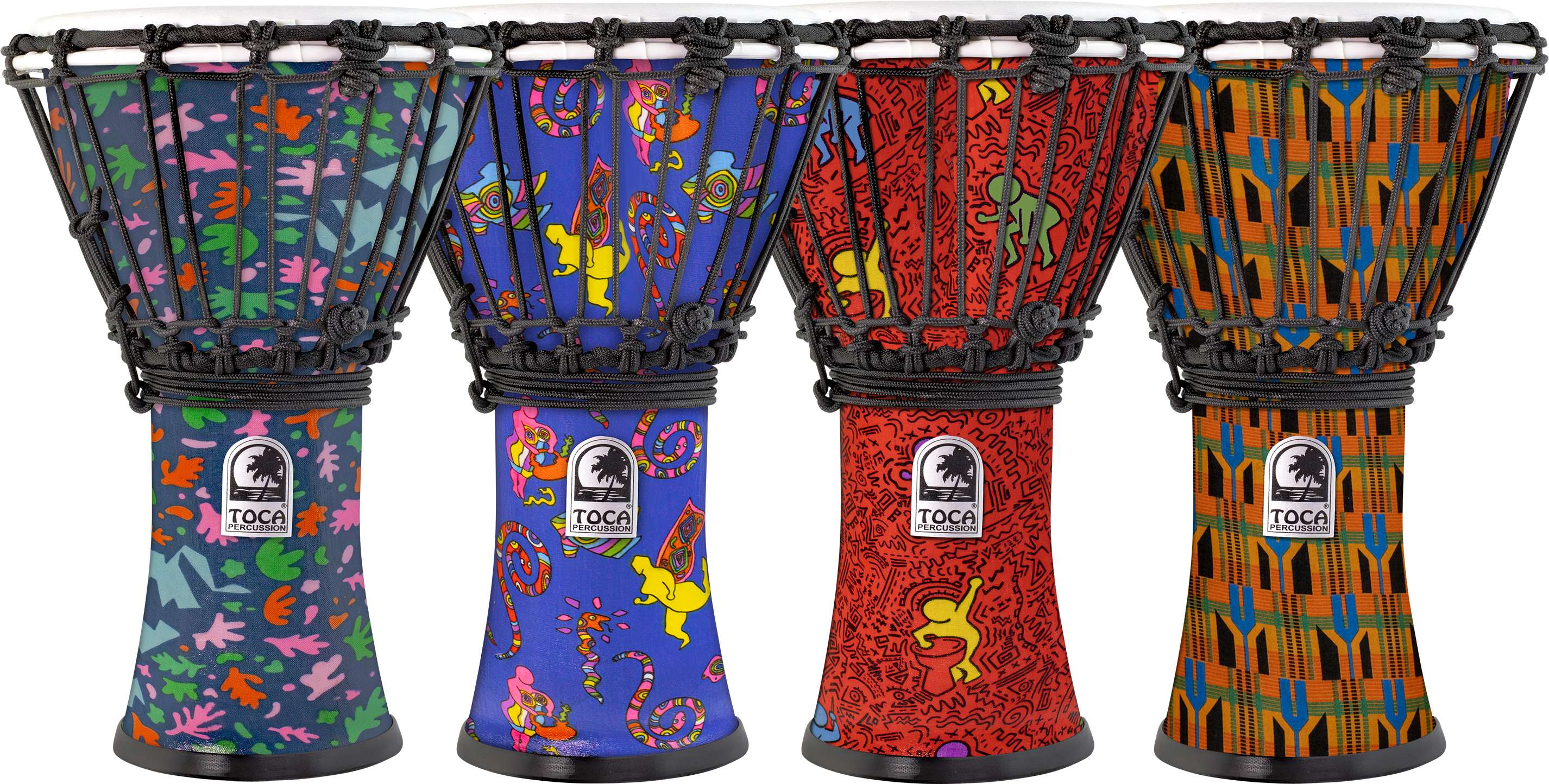 Toca Percussion Freestyle Colorsound Djembe - 7 inches, Assorted Designs, 4-pack