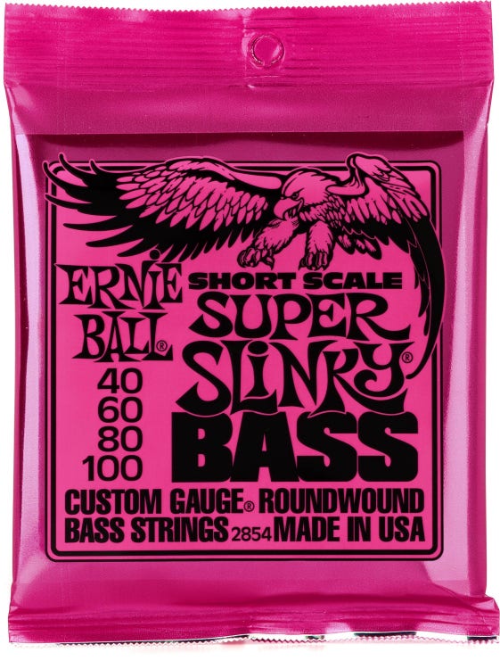 Ernie Ball 2854 Super Slinky Nickel Wound Short Scale Electric Bass Guitar Strings - .040-.100