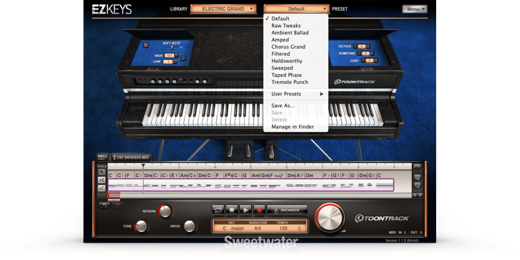 Teclado virtual de piano online no Amped Studio