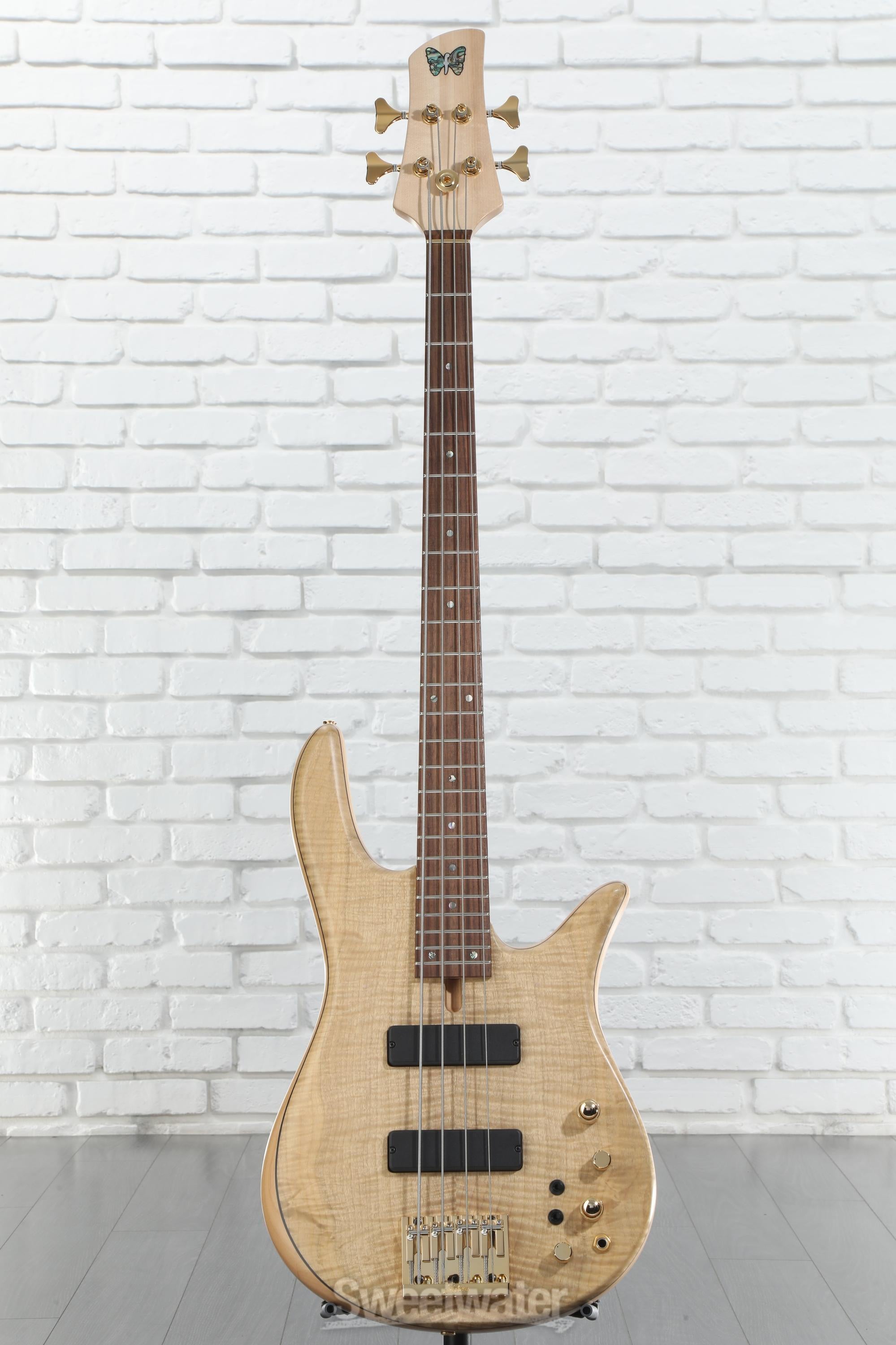 Fodera Monarch 4 Standard Special Bass Guitar - Natural Myrtle Satin with Gold Hardware, Sweetwater Exclusive