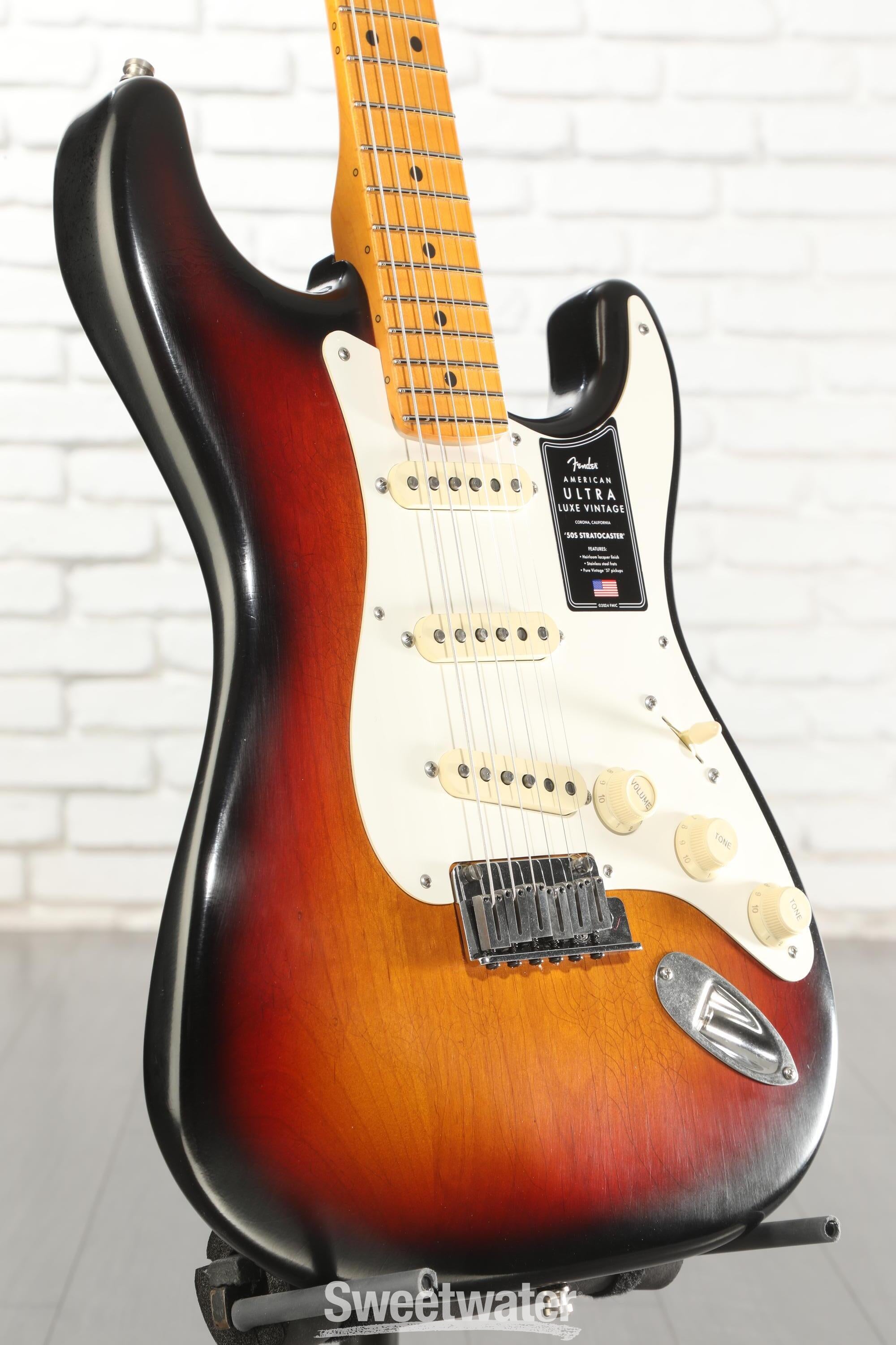 Photo of Fender American Ultra Luxe Vintage '50s Stratocaster Electric Guitar - 3-color Sunburst, Heirloom Lacquer
