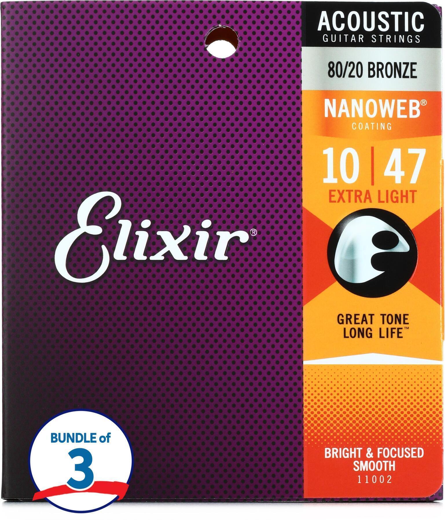 Elixir Strings 11002 Nanoweb 80 20 Acoustic Guitar Strings .010