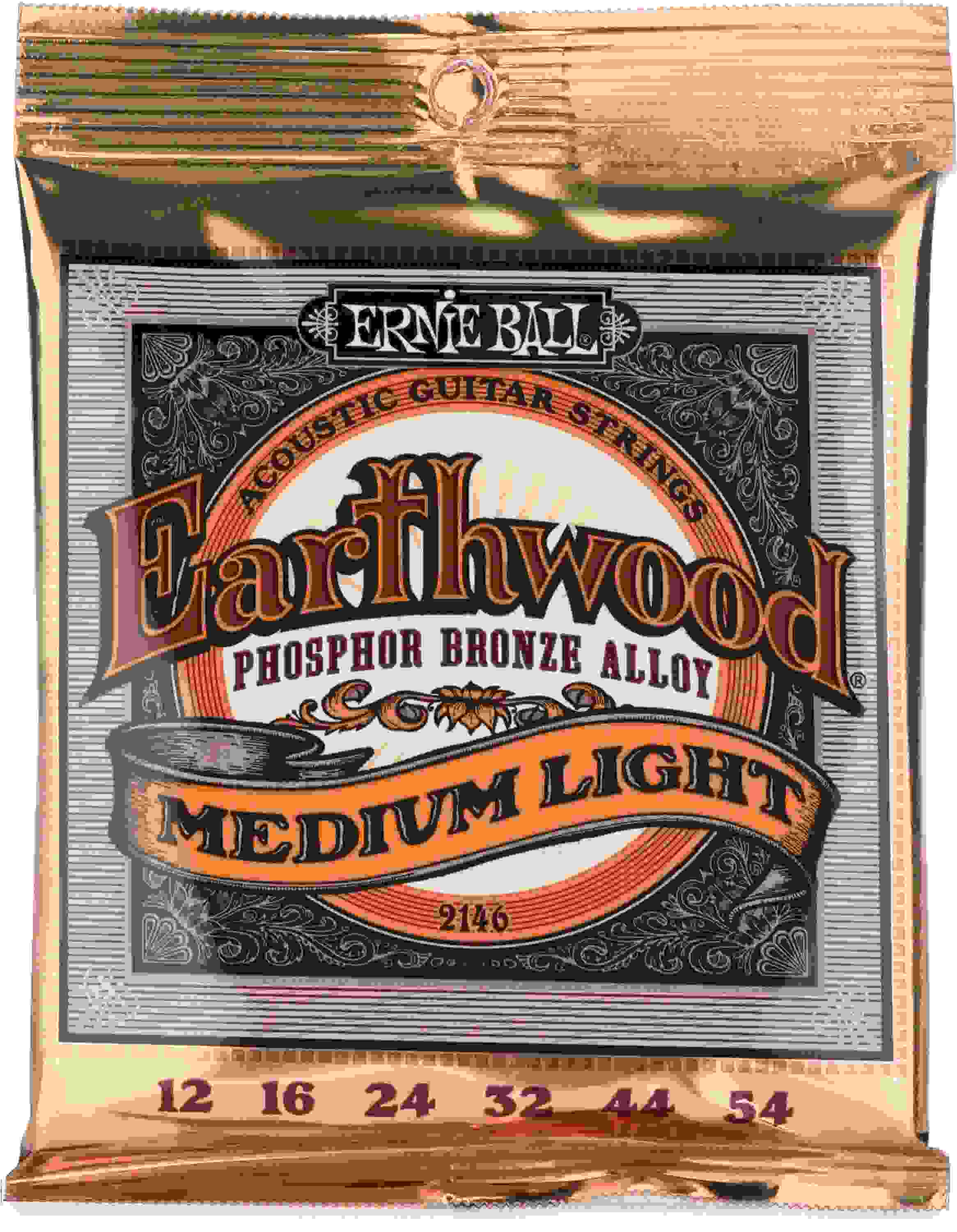 Ernie Ball 2146 Earthwood Phosphor Bronze Acoustic Guitar Strings - .012-.054 Medium Light