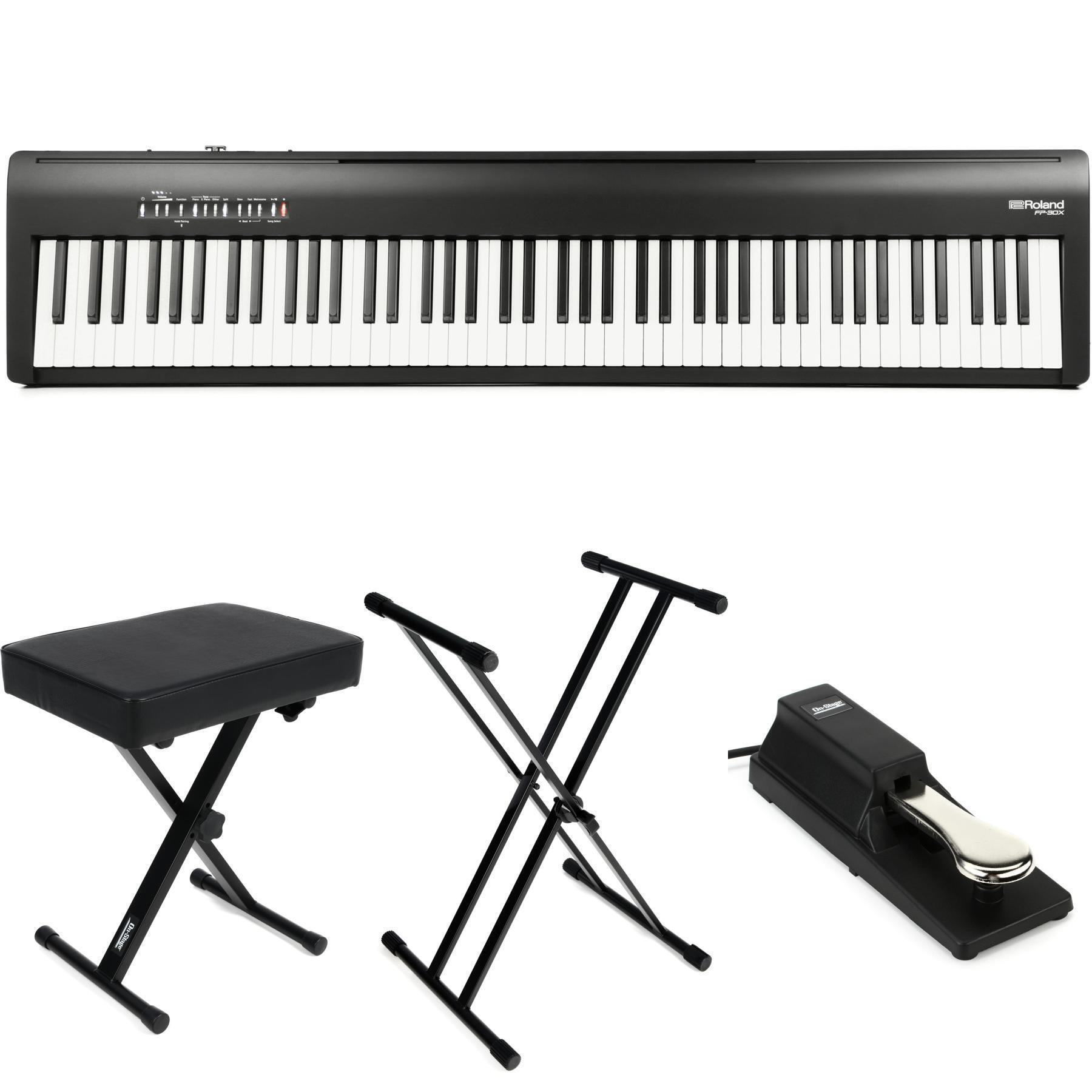  Roland FP-10 Digital Piano Bundle with Adjustable Stand, Bench,  Sustain Pedal, Instructional Book, Austin Bazaar Instructional DVD, Online  Piano Lessons, and Polishing Cloth : Musical Instruments