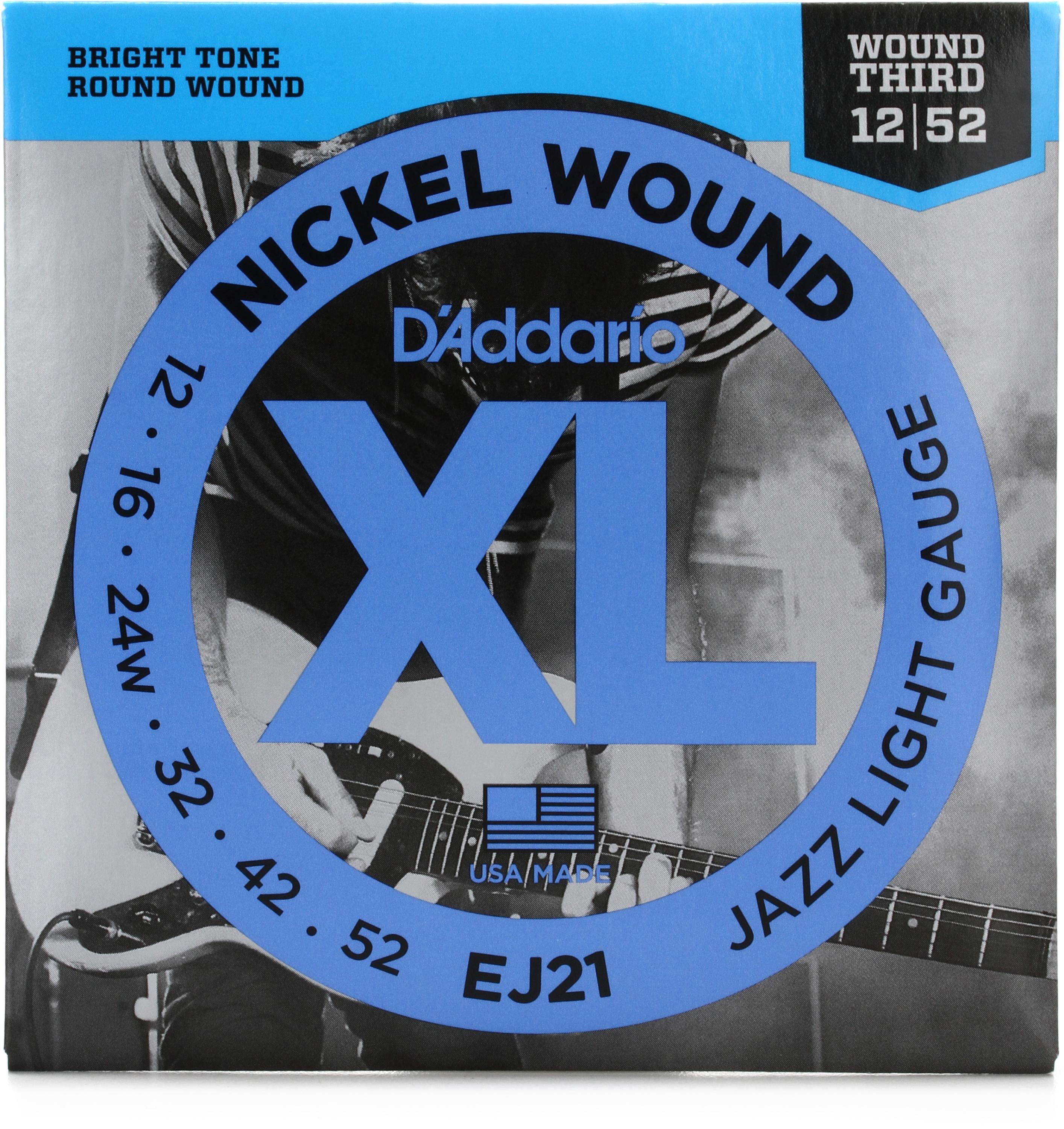 D'Addario EJ21 XL Nickel Wound Electric Guitar Strings - .012-.052 Jazz  Light Wound 3rd