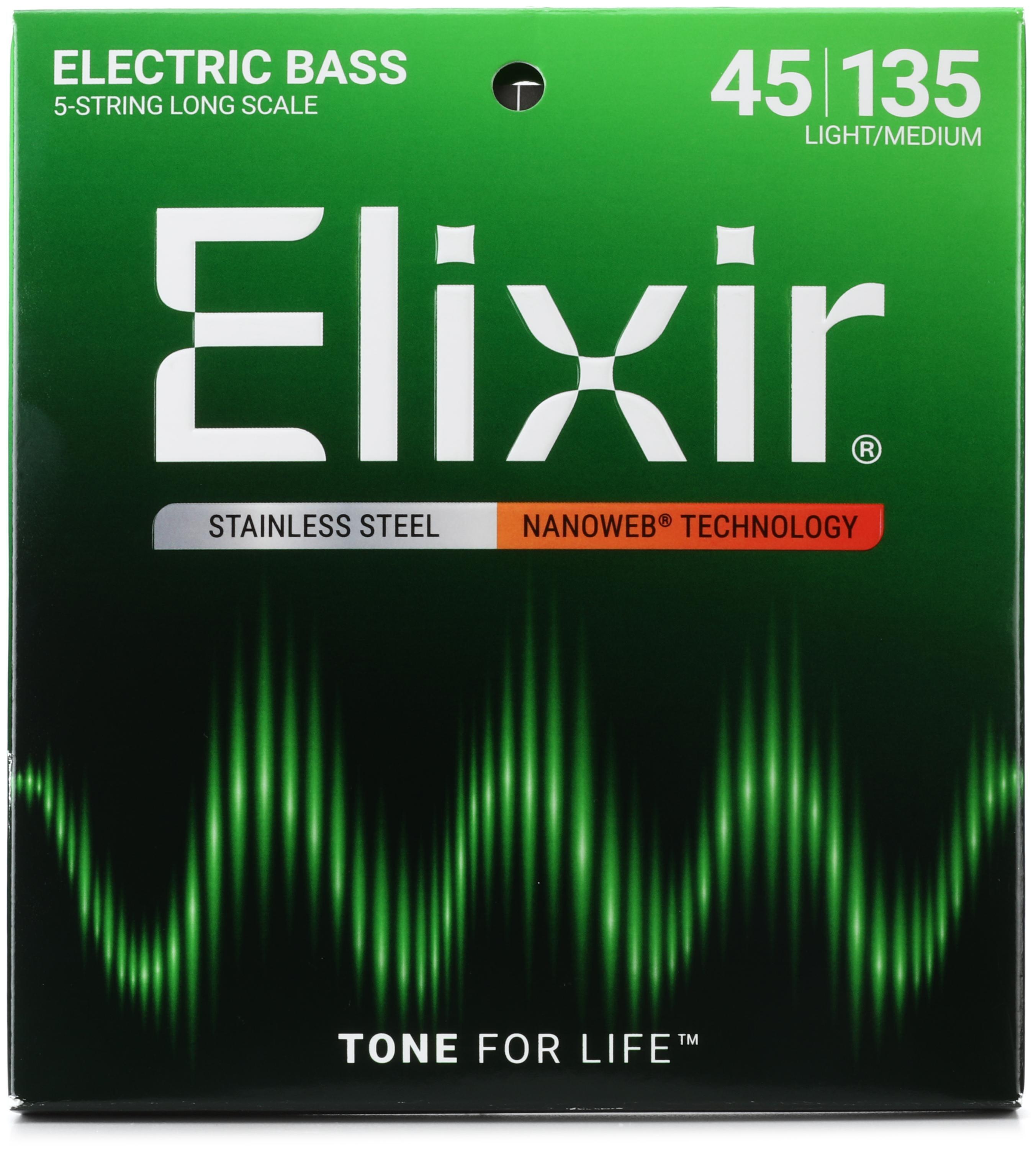 Photo of Elixir Strings 14782 Nanoweb Electric Bass Guitar Strings - .045-.135 Light/Medium Long Scale, 5-string