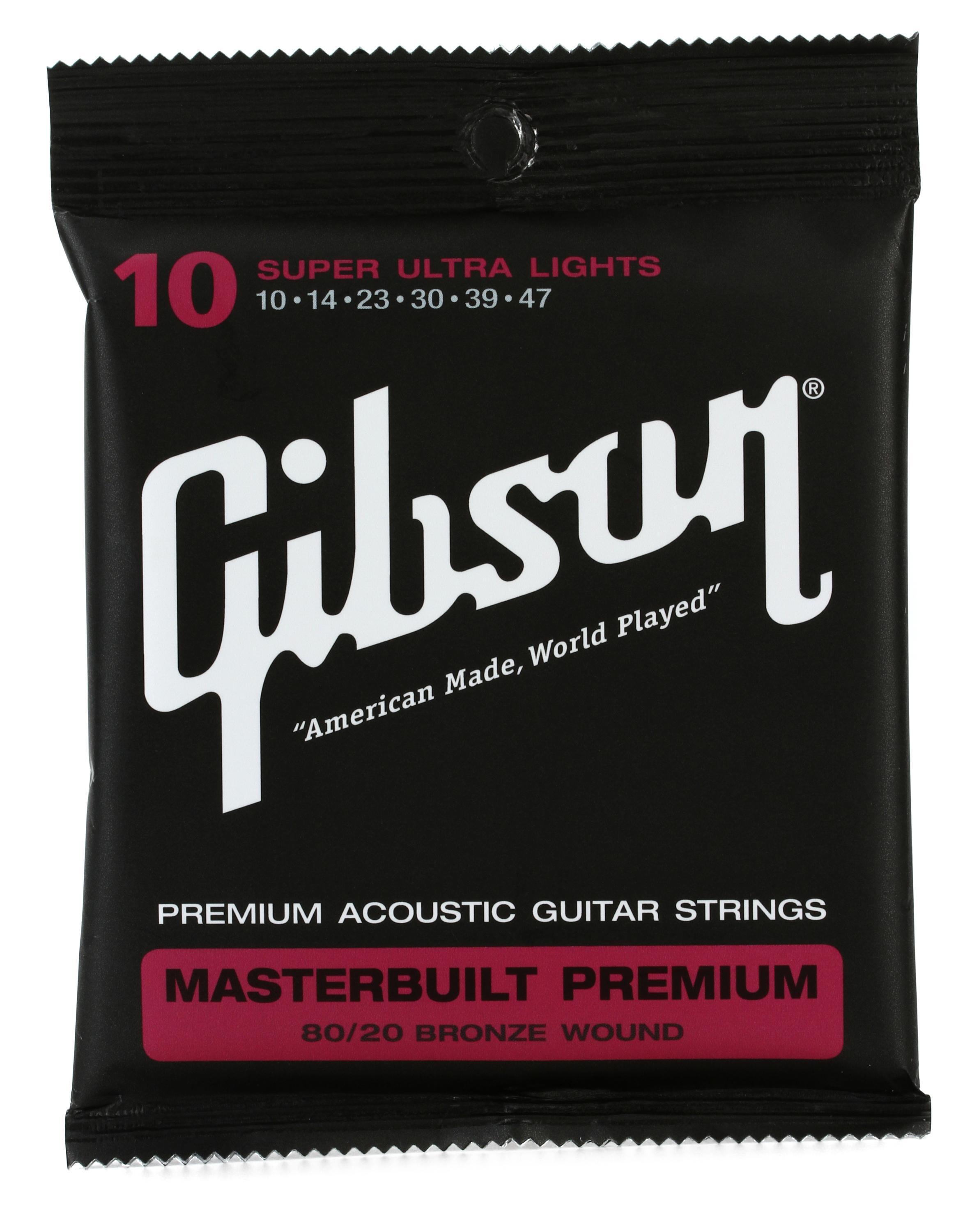 Gibson Accessories SAG BRS10 Masterbuilt Premium 80 20 Bronze Acoustic Guitar Strings .010 .047 Super Ultra Light