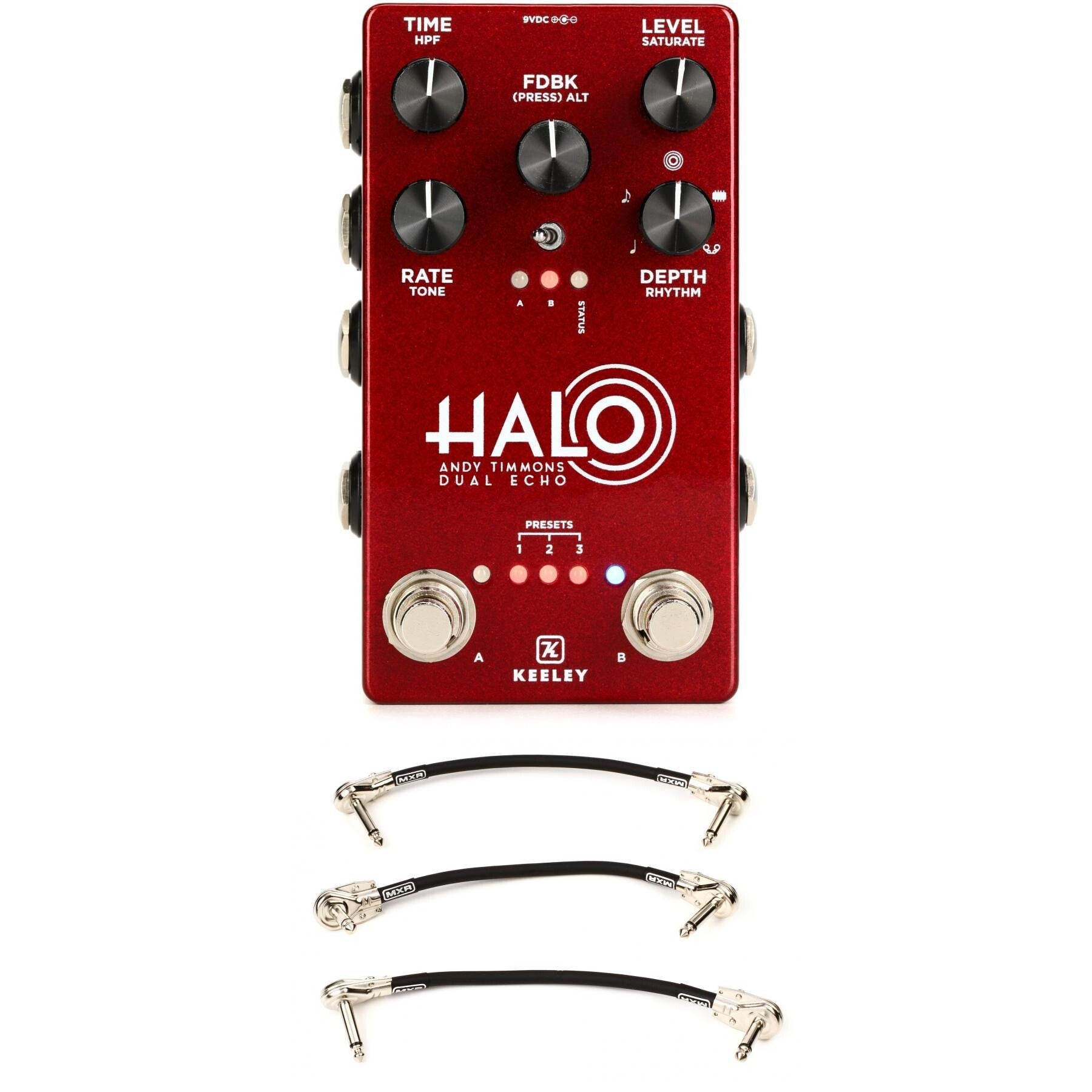 Keeley Halo Andy Timmons Dual Echo Pedal with 3 Patch Cables - Andy Apple  Red