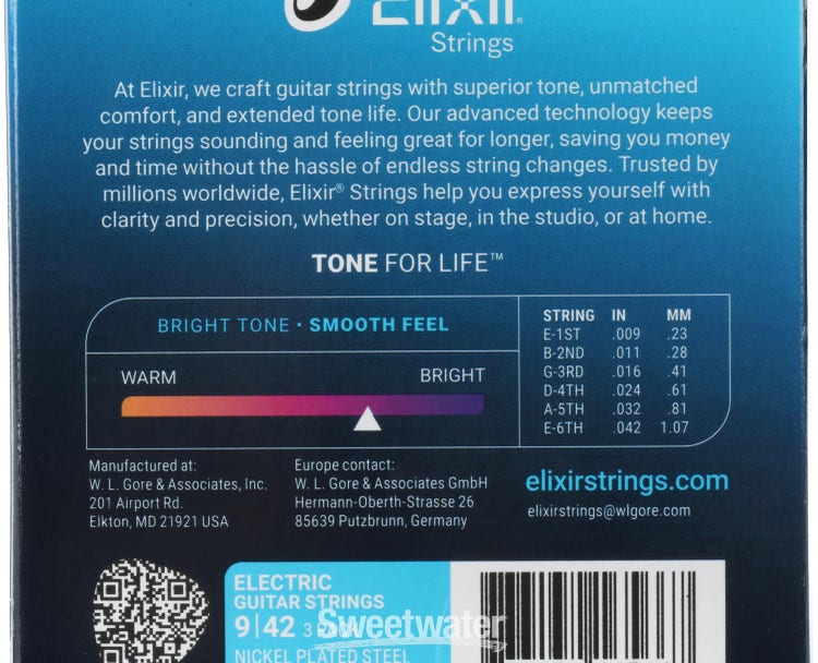 Elixir Strings 16540 Nanoweb Electric Guitar Strings - .009-.042 Super Light, 3-pack