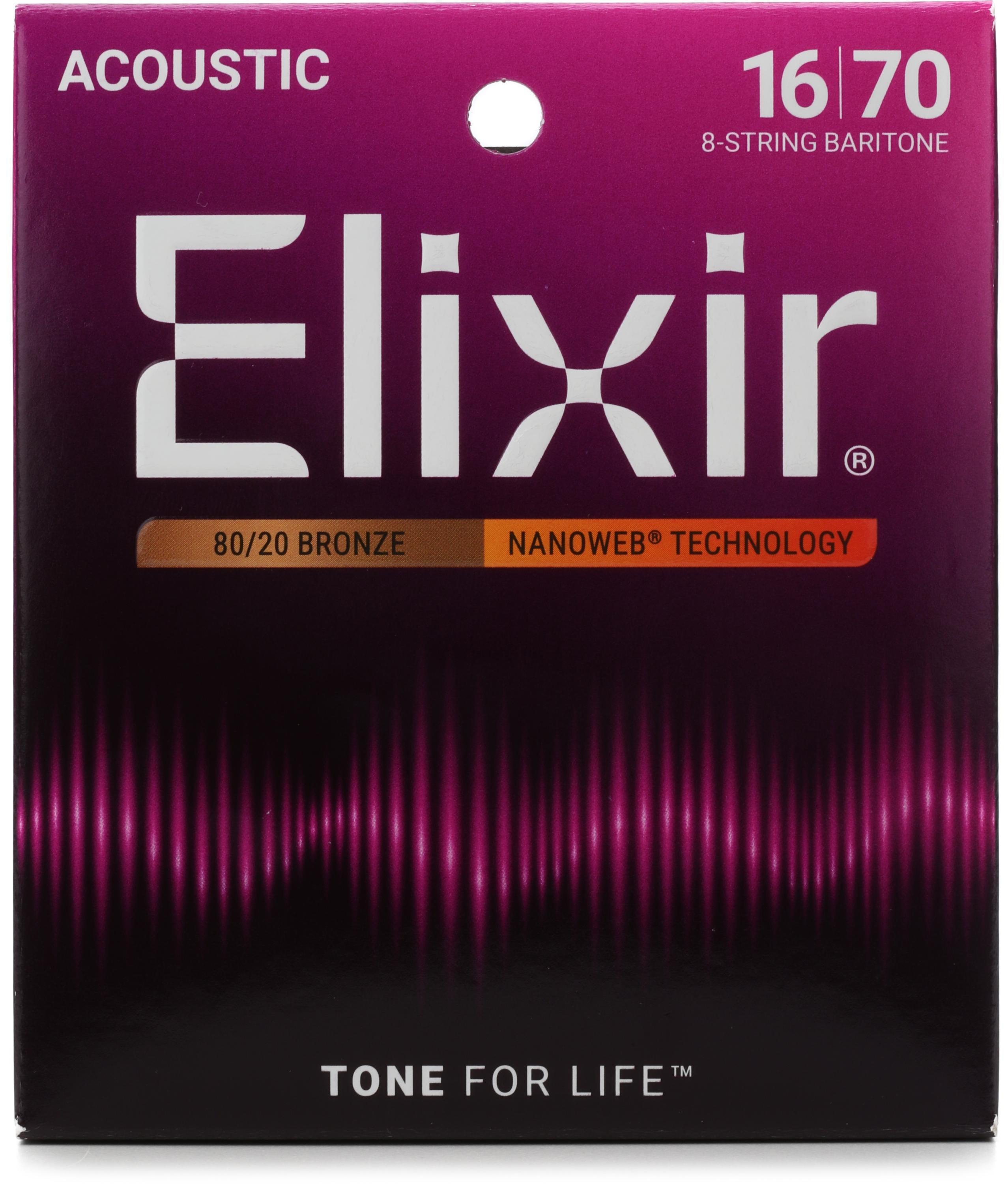 Photo of Elixir Strings 11308 Nanoweb 80/20 Bronze Acoustic Baritone Guitar Strings - .016-.070 8-string